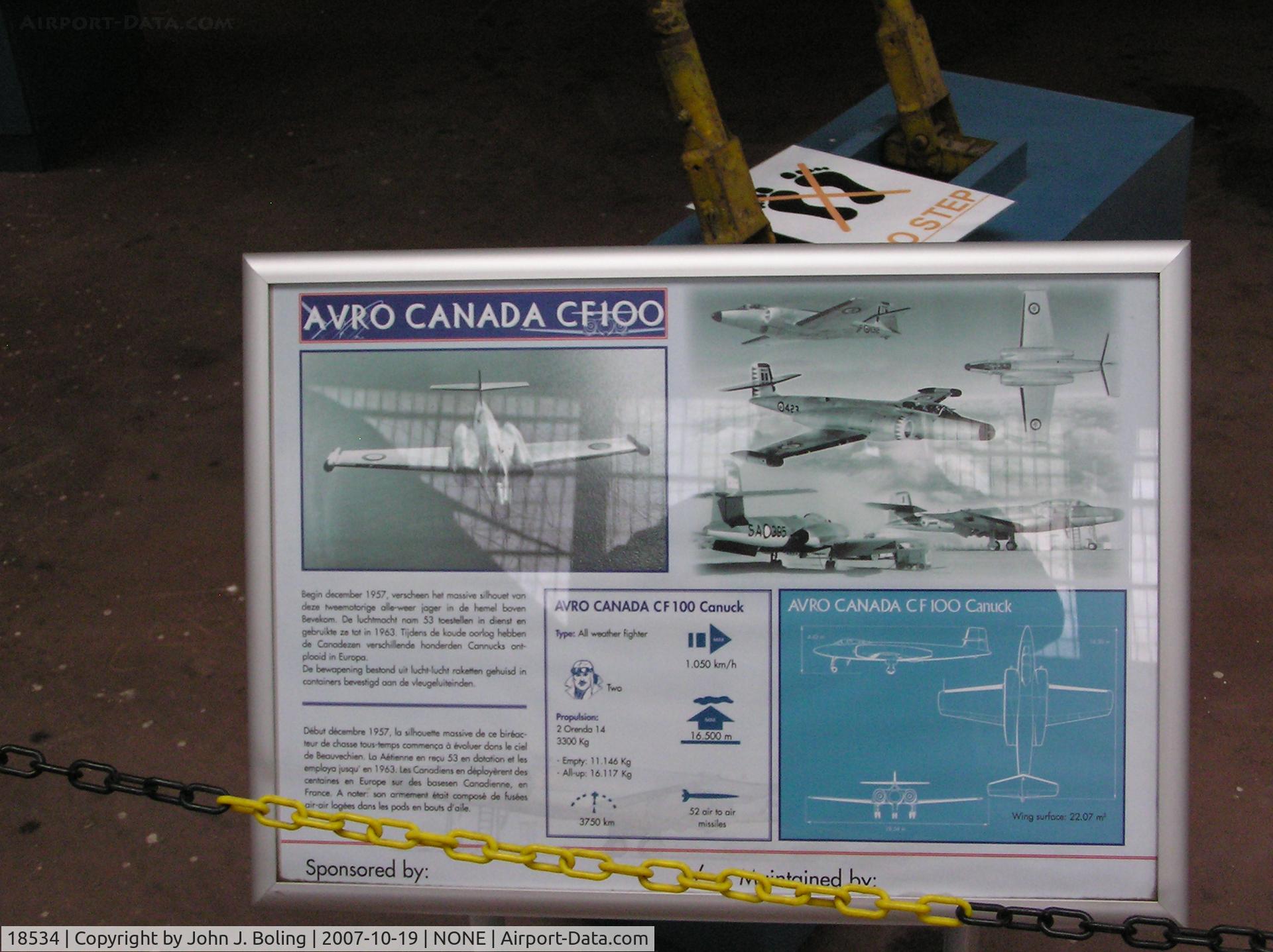18534, Avro Canada CF-100 Mk.5 Canuck C/N 434, CF-100 'Cannuck' Info on display at Brussels Air Museum