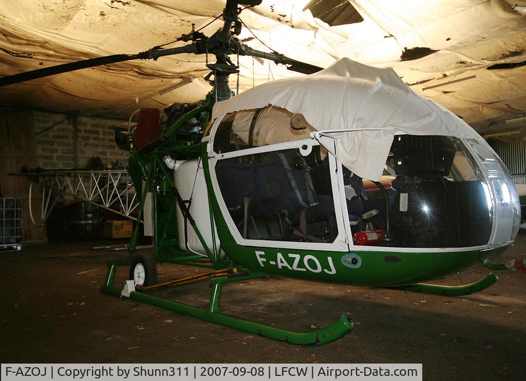 F-AZOJ, Sud SE-3130 Alouette II C/N 1019, Re-registered Alouette II inside hangard @ LFCW... ex. F-GIJJ