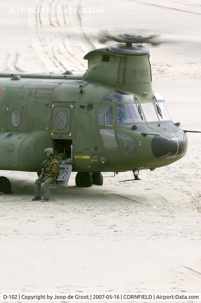 D-102, Boeing CH-47D Chinook C/N M.4102, No, this picture was not taken during a deployment to Iraq or Afghanistan. It was on the windy beach of the Cornfield range at the island of Vlieland.