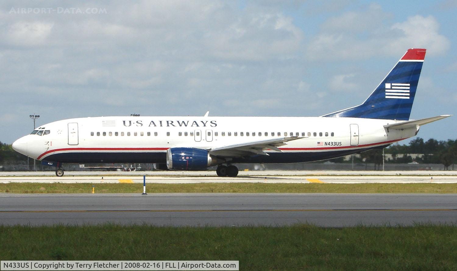 N433US, 1990 Boeing 737-4B7 C/N 24555, US Airways B737 at FLL in Feb 2008
