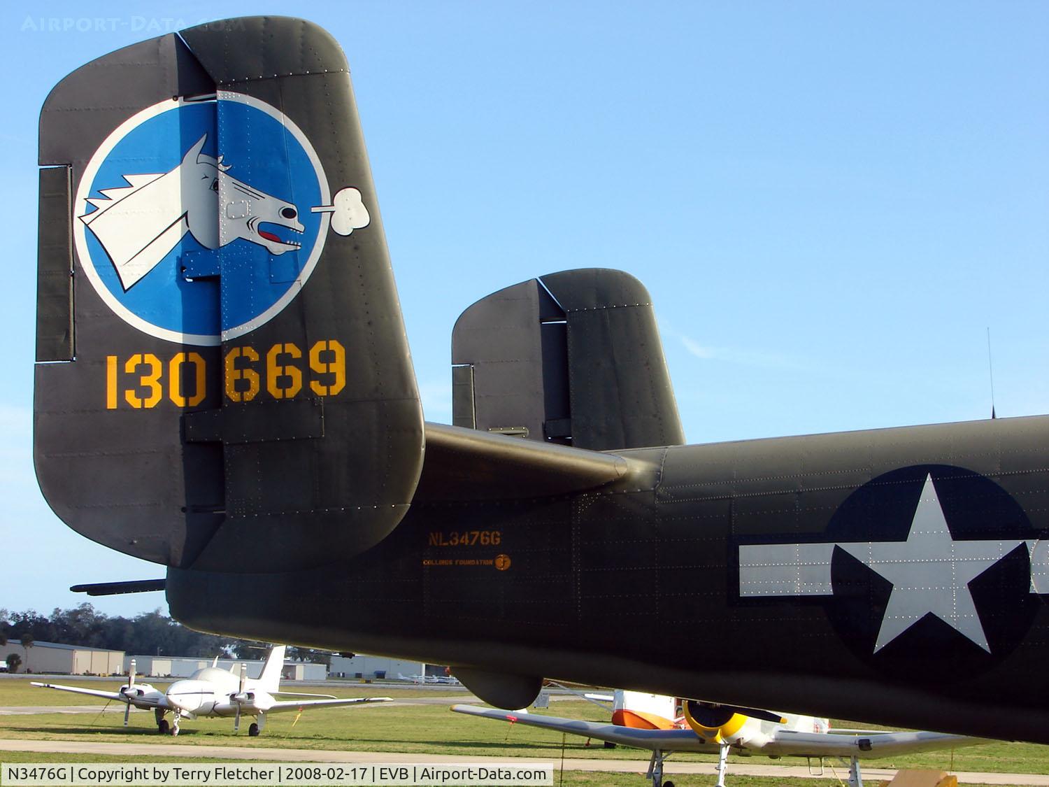 N3476G, 1944 North American B-25J Mitchell C/N 108-33257, Tail art on North American B-25N at New Smyrna Beach