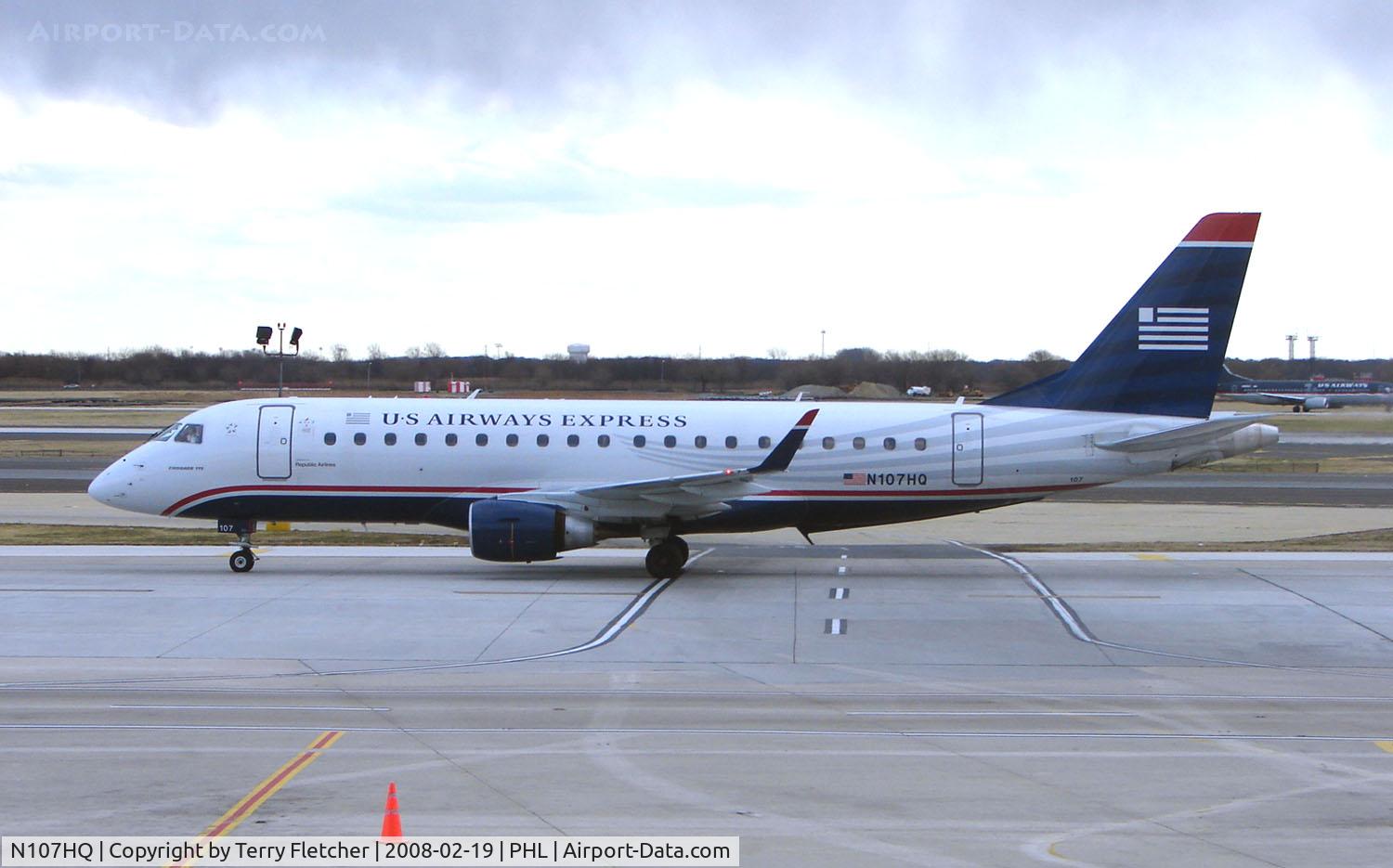 N107HQ, 2007 Embraer 175LR (ERJ-170-200LR) C/N 17000165, US Air Embraer 170 at Philadelphia