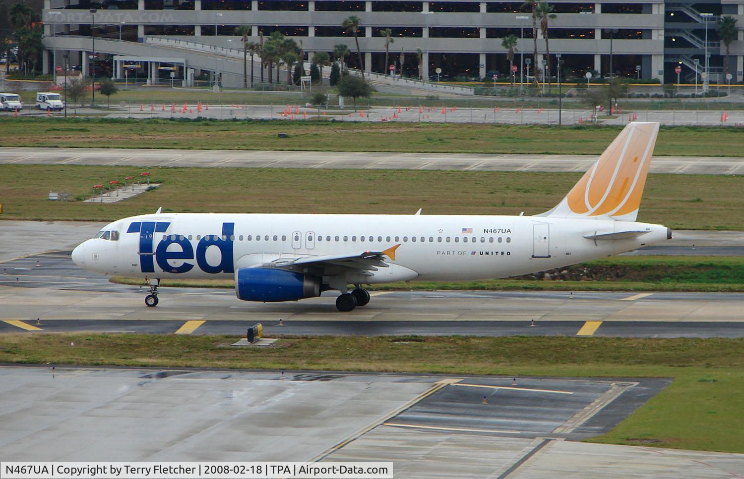 N467UA, 2000 Airbus A320-232 C/N 1359, TED A320 taxies in at Tampa