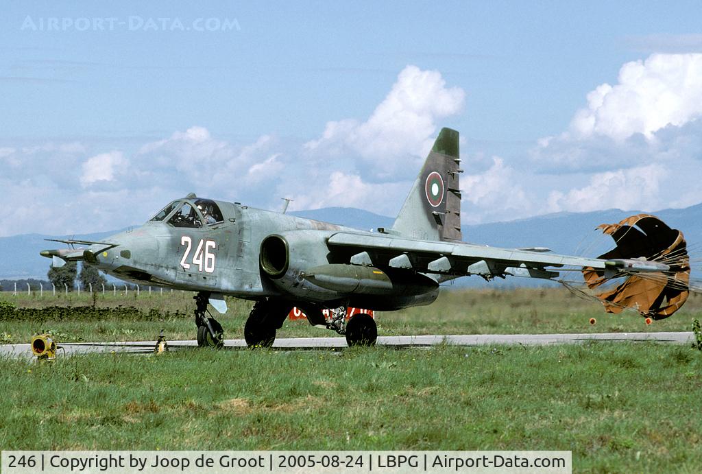 246, Sukhoi Su-25K C/N 25508110046, This impressive fighter taxies in after landing. Bulgaria is one of the last air forces to operate the Su-25.