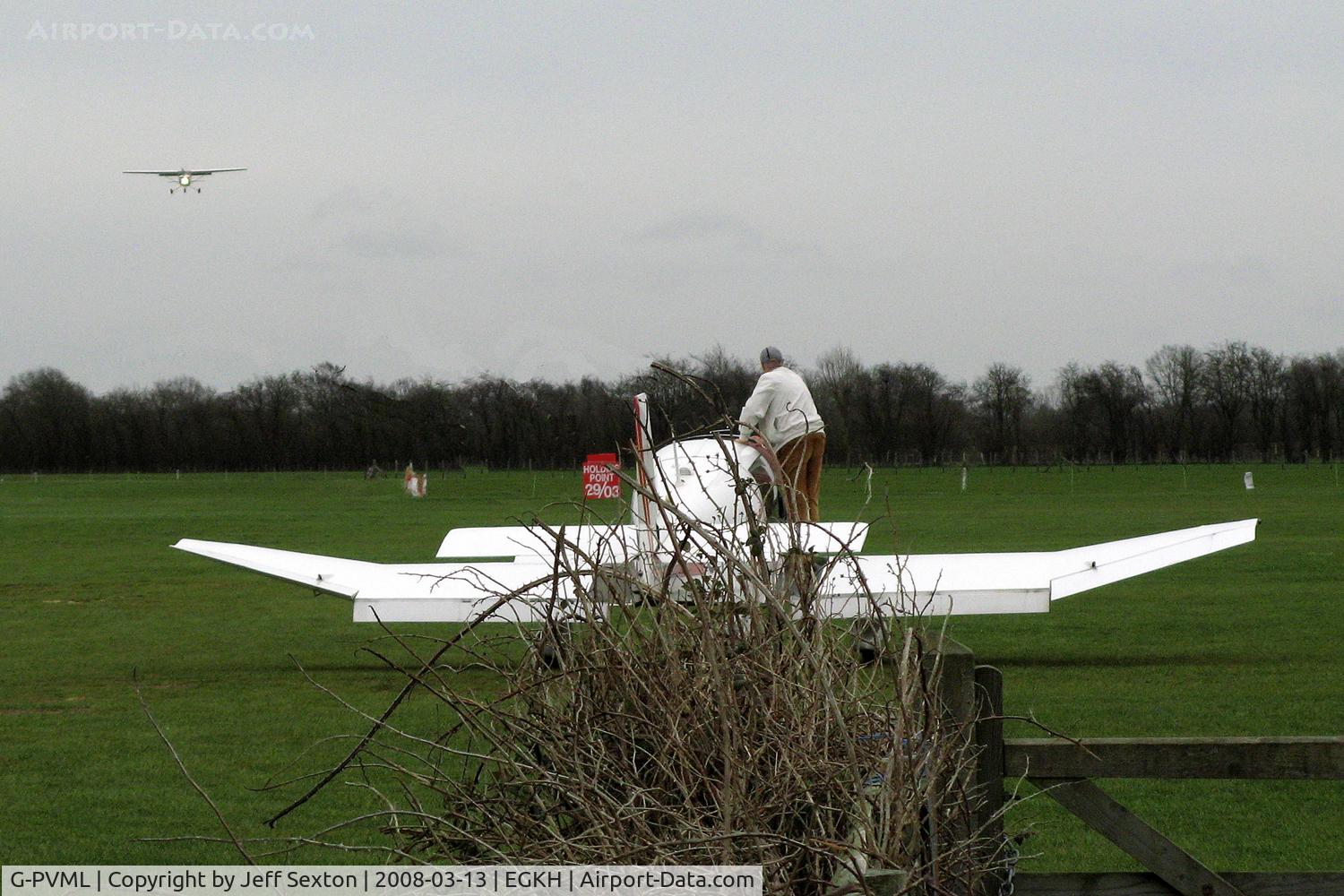G-PVML, 1974 Robin DR-400-140B Major Major C/N 972, Parked at Lashenden/Headcorn with G-BNYL on approach