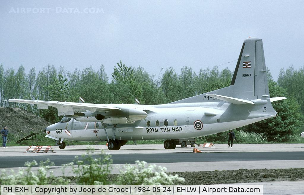 PH-EXH, 1984 Fokker F-27-200MAR Friendship C/N 10663, During 1984 weapons tests were conducted by the Fokker factory on the new F-27 Maritime. As weapons tests were not allowed from Amsterdam Schiphol, the Thai Navy F-27 went to Leeuwarden to fly these missions. This Friendship was delivered to the Thai Navy