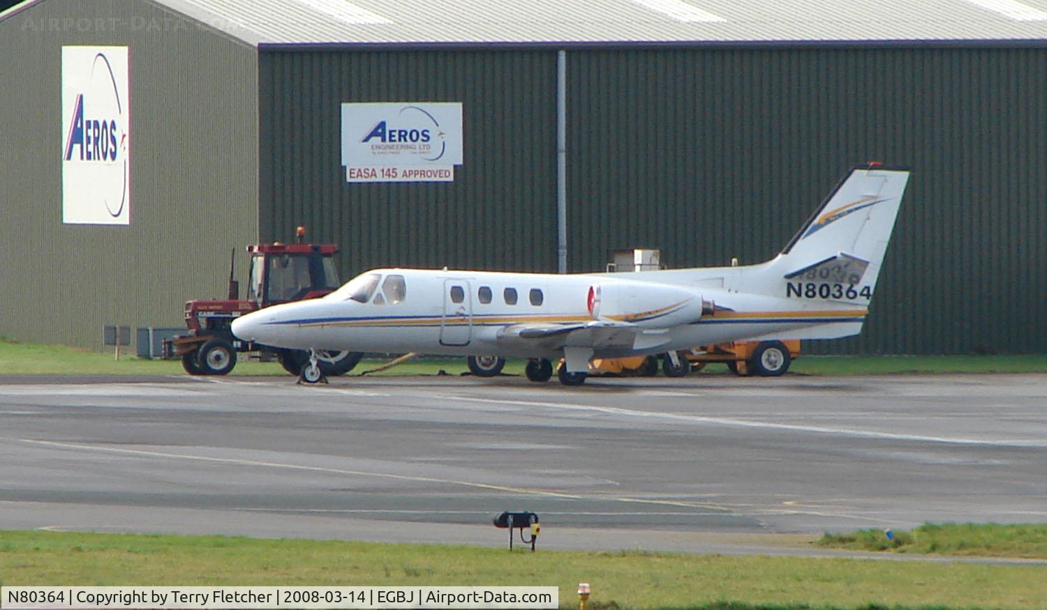 N80364, 1975 Cessna 500 Citation I C/N 500-0299, A visitor to Gloucestershire Airport on the day of the horse racing Gold Cup  at the nearby Cheltenham Racecourse