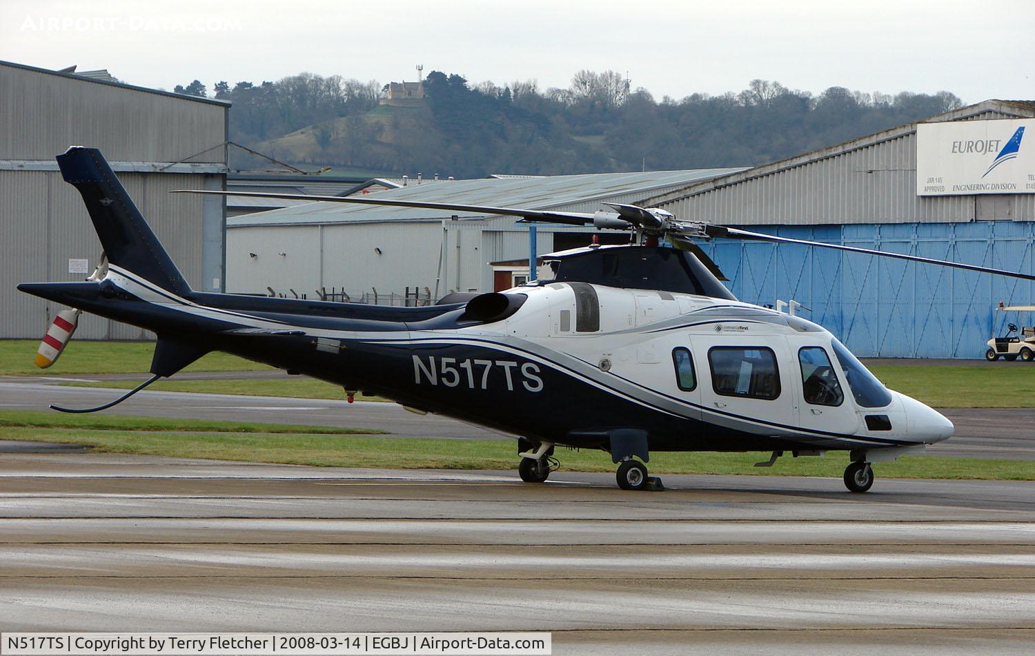 N517TS, 1999 Agusta A-109E C/N 11057, A visitor to Gloucestershire Airport on the day of the horse racing Gold Cup  at the nearby Cheltenham Racecourse