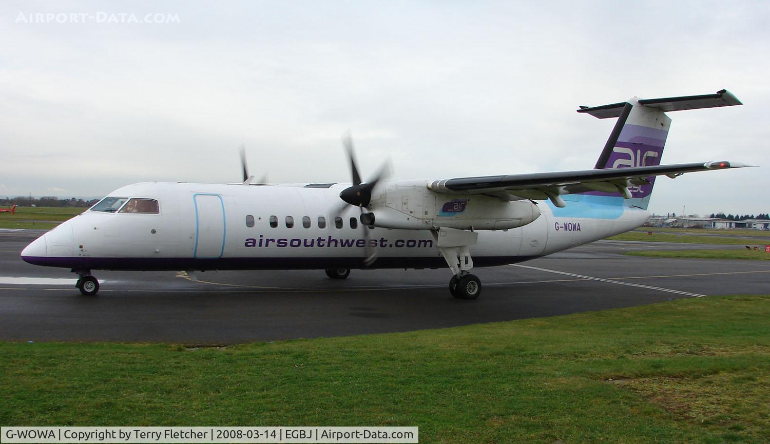 G-WOWA, 1992 De Havilland Canada DHC-8-311 Dash 8 C/N 296, Southwest Dash 8 operating a Charter bringing in horse racing punters for the Cheltenham Gold Cup race