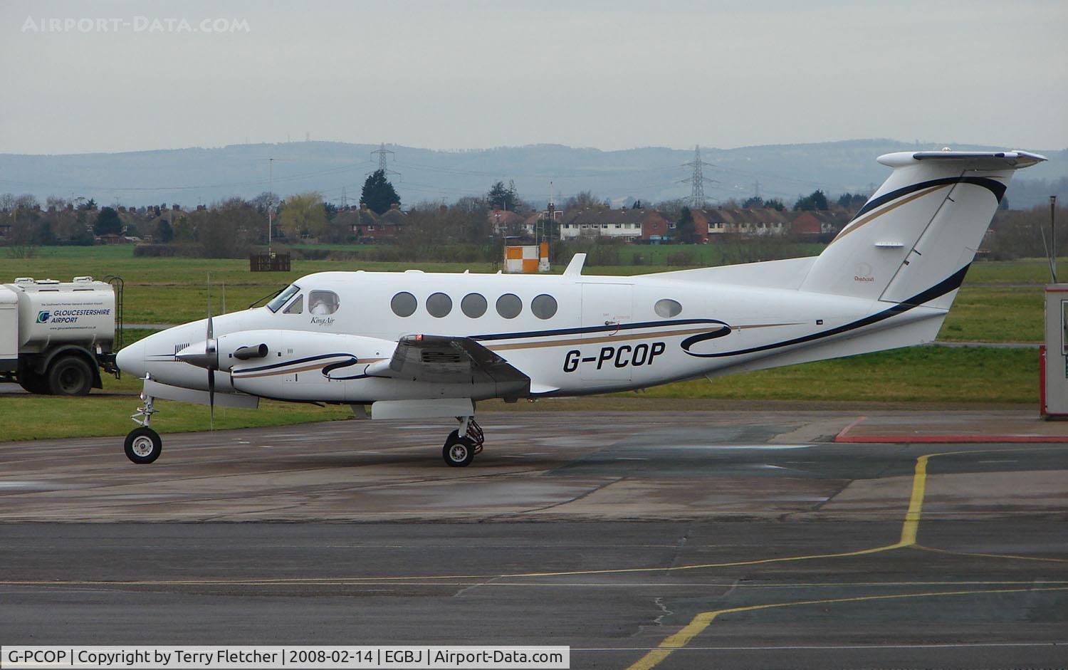 G-PCOP, 2004 Raytheon B200 King Air C/N BB-1860, A visitor to Gloucestershire Airport on the day of the horse racing Gold Cup  at the nearby Cheltenham Racecourse