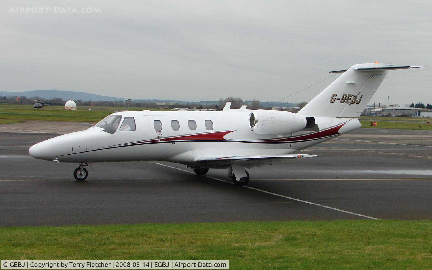 G-GEBJ, 2004 Cessna 525 CitationJet CJ1 C/N 525-0528, A visitor to Gloucestershire Airport on the day of the horse racing Gold Cup  at the nearby Cheltenham Racecourse