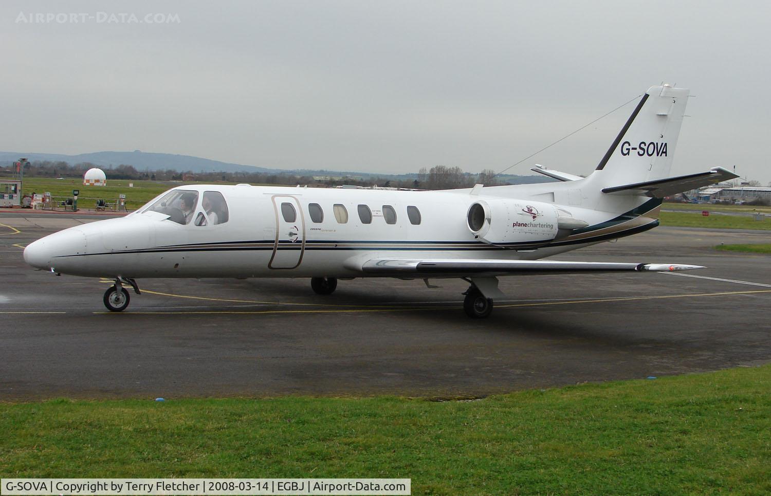 G-SOVA, 1990 Cessna 550 Citation II C/N 550-0649, A visitor to Gloucestershire Airport on the day of the horse racing Gold Cup  at the nearby Cheltenham Racecourse