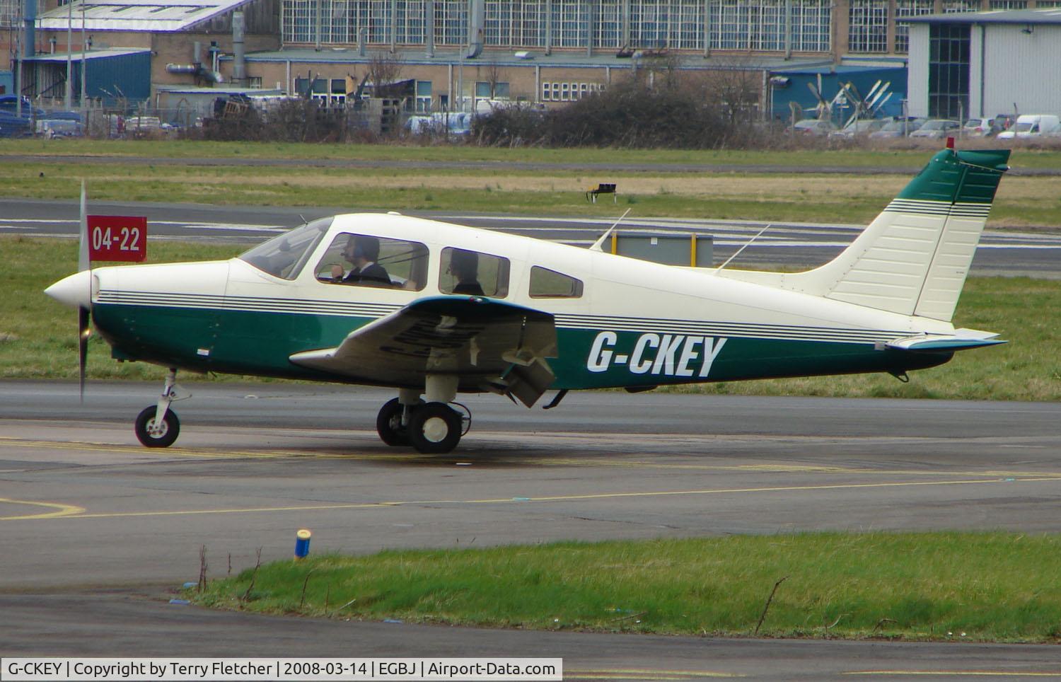 G-CKEY, 1978 Piper PA-28-161 Cherokee Warrior II C/N 28-7916061, A visitor to Gloucestershire Airport on the day of the horse racing Gold Cup  at the nearby Cheltenham Racecourse
