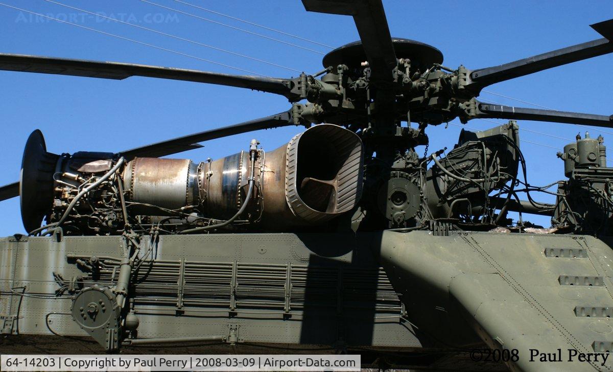 64-14203, 1964 Sikorsky S-64A Tarhe (YCH-54A) C/N 64005, The very exposed T73-P1 turboshafts, and the mighty main rotor