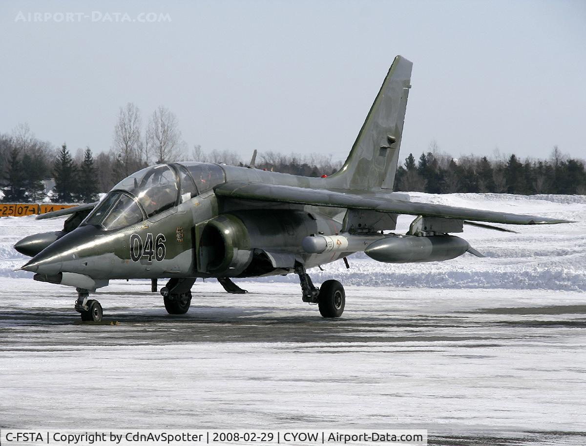 C-FSTA, 1980 Dassault-Dornier Alpha Jet A C/N 0046, A surprise visitor to YOW.  This along with Msn 024 (C-GGTA) landed at the same time on Rwy 07 and parked at the Esso Avitat.  Both planes belong to Top Aces Consulting out of Montreal