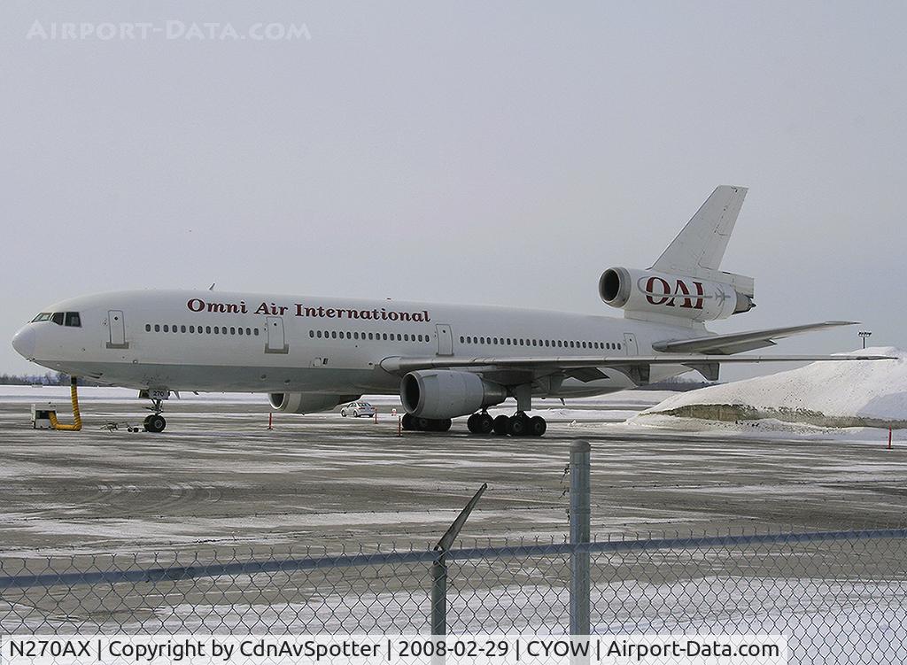 N270AX, 1988 McDonnell Douglas DC-10-30 C/N 48318, This Omni Air DC-10 was waiting for the next round of Canadian troops heading to KBIF (Fort Bliss, TX) for training before going to Afghanistan