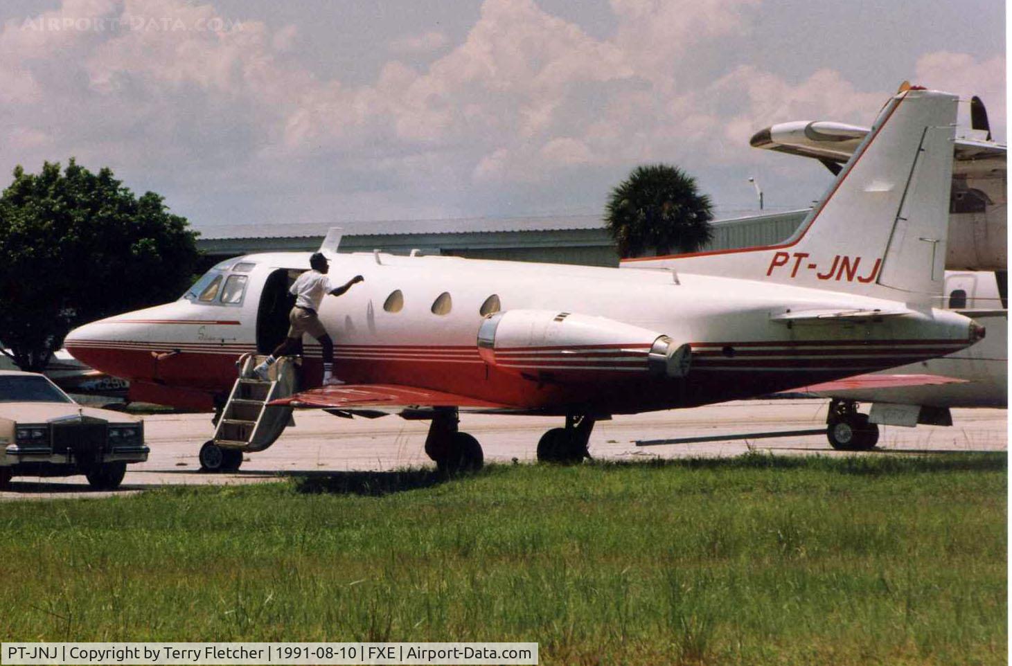 PT-JNJ, North American NA-265-40 Sabreliner C/N 282-118, Exotic registered Sabre 40 getting a clean when photographed at Ft.Lauderdale Exec in 1991
