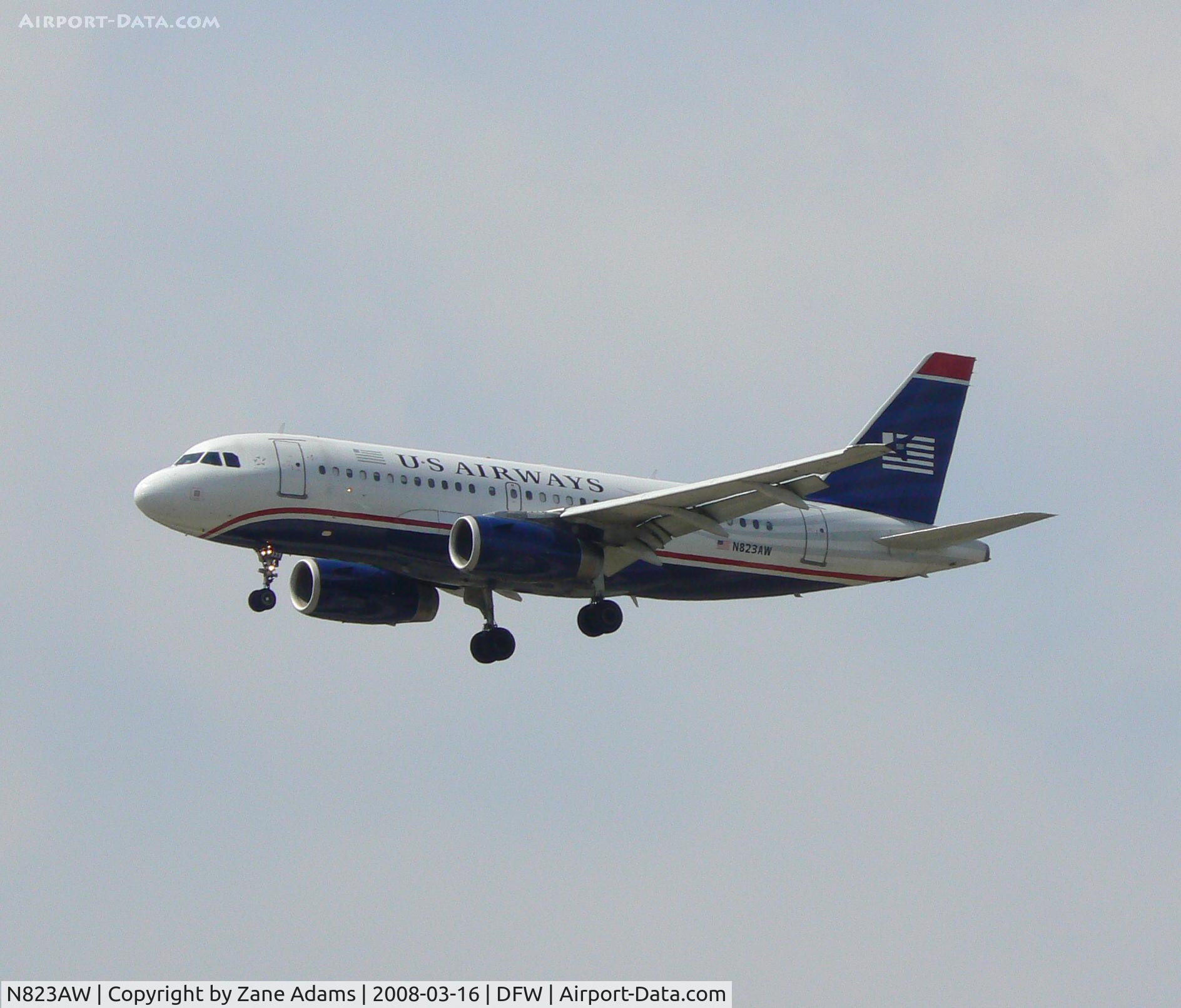 N823AW, 2001 Airbus A319-132 C/N 1463, US Airways Landing 18R at DFW