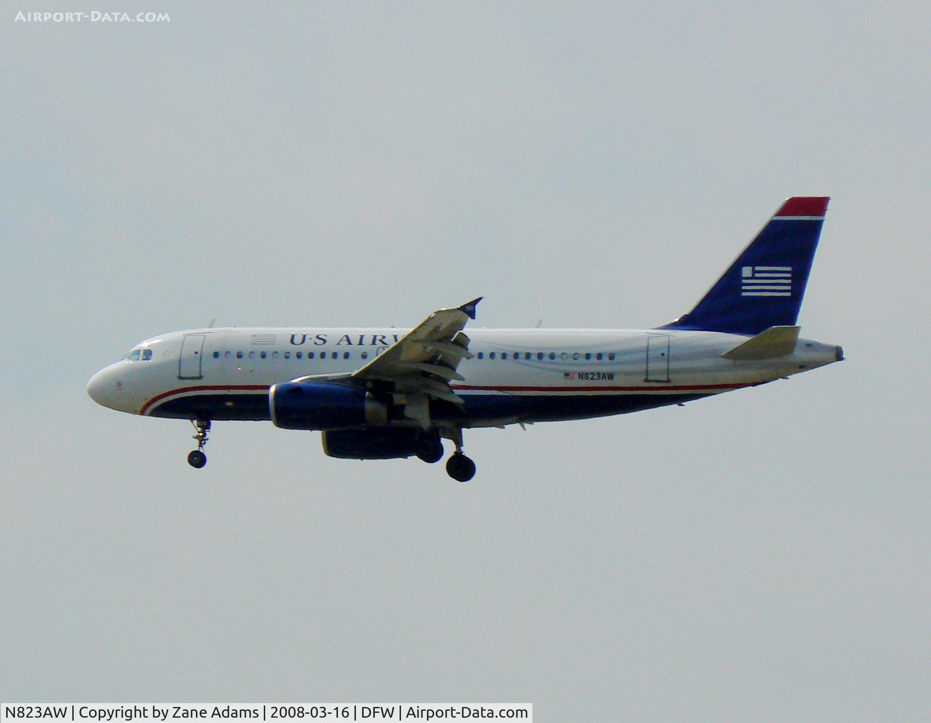 N823AW, 2001 Airbus A319-132 C/N 1463, US Airways Landing 18R at DFW