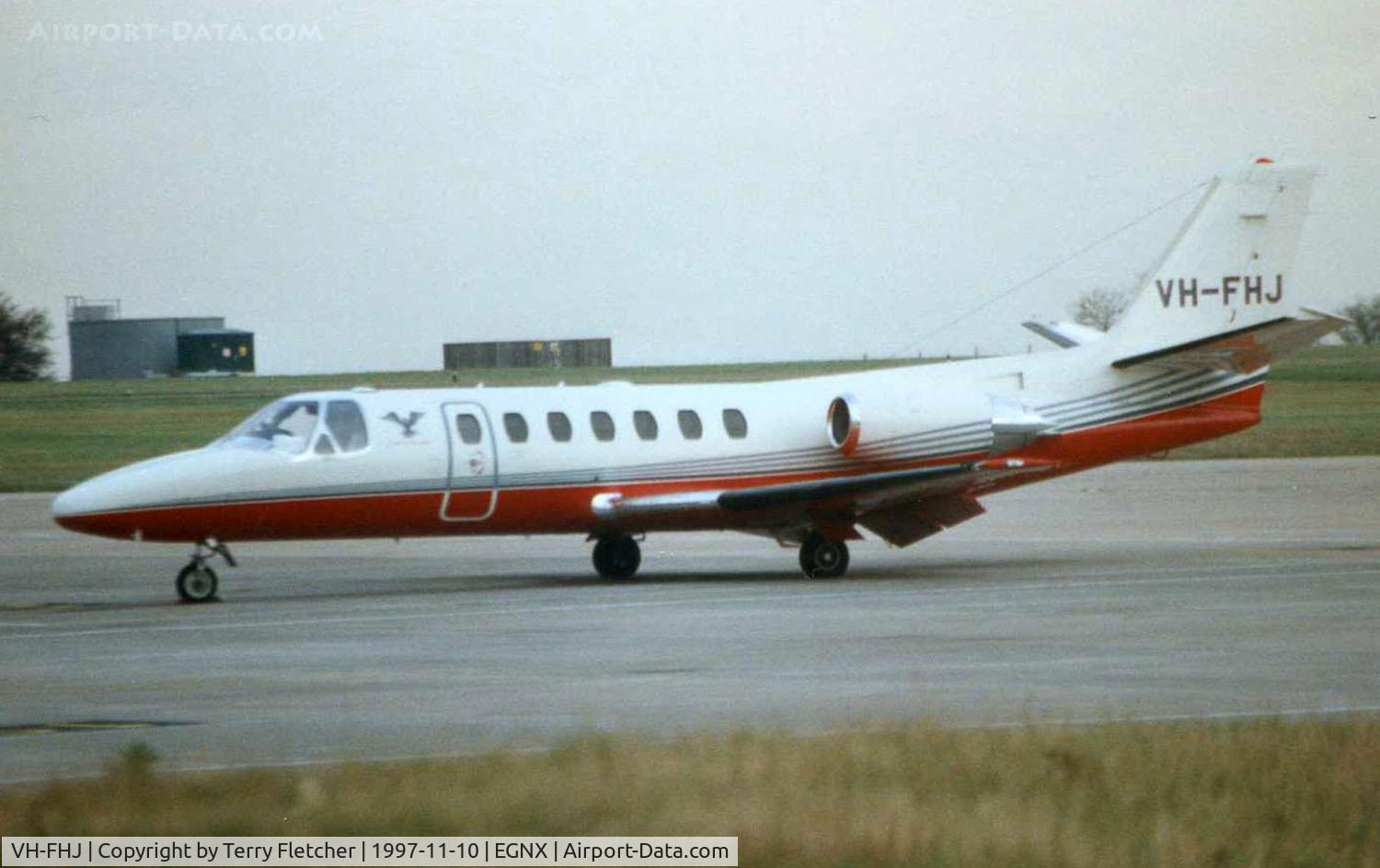VH-FHJ, 1994 Cessna 560 Citation Ultra C/N 560-0278, This Australian Citation 560 c/n 0278 was a long way from home when photographed at East Midlands UK in 1997