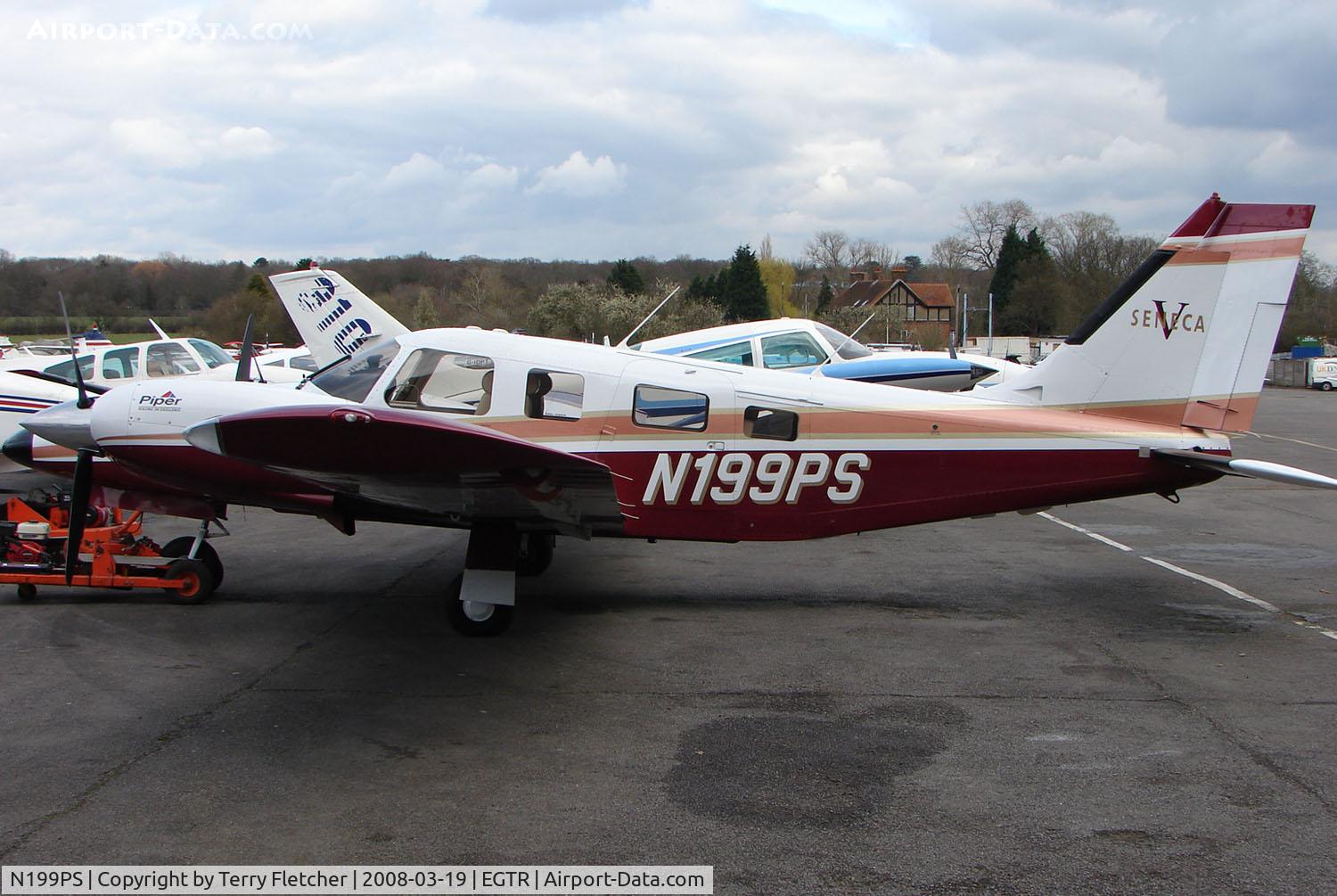 N199PS, 1999 Piper PA-34-220T Seneca V C/N 3449108, Part of the busy GA scene at Elstree Airfield in the northern suburbs of London