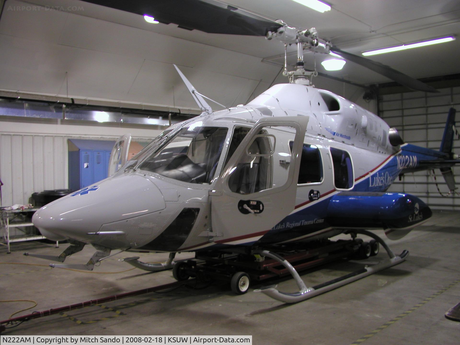 N222AM, 1986 Bell 222U C/N 47547, Luke's One in the hangar at Superior.