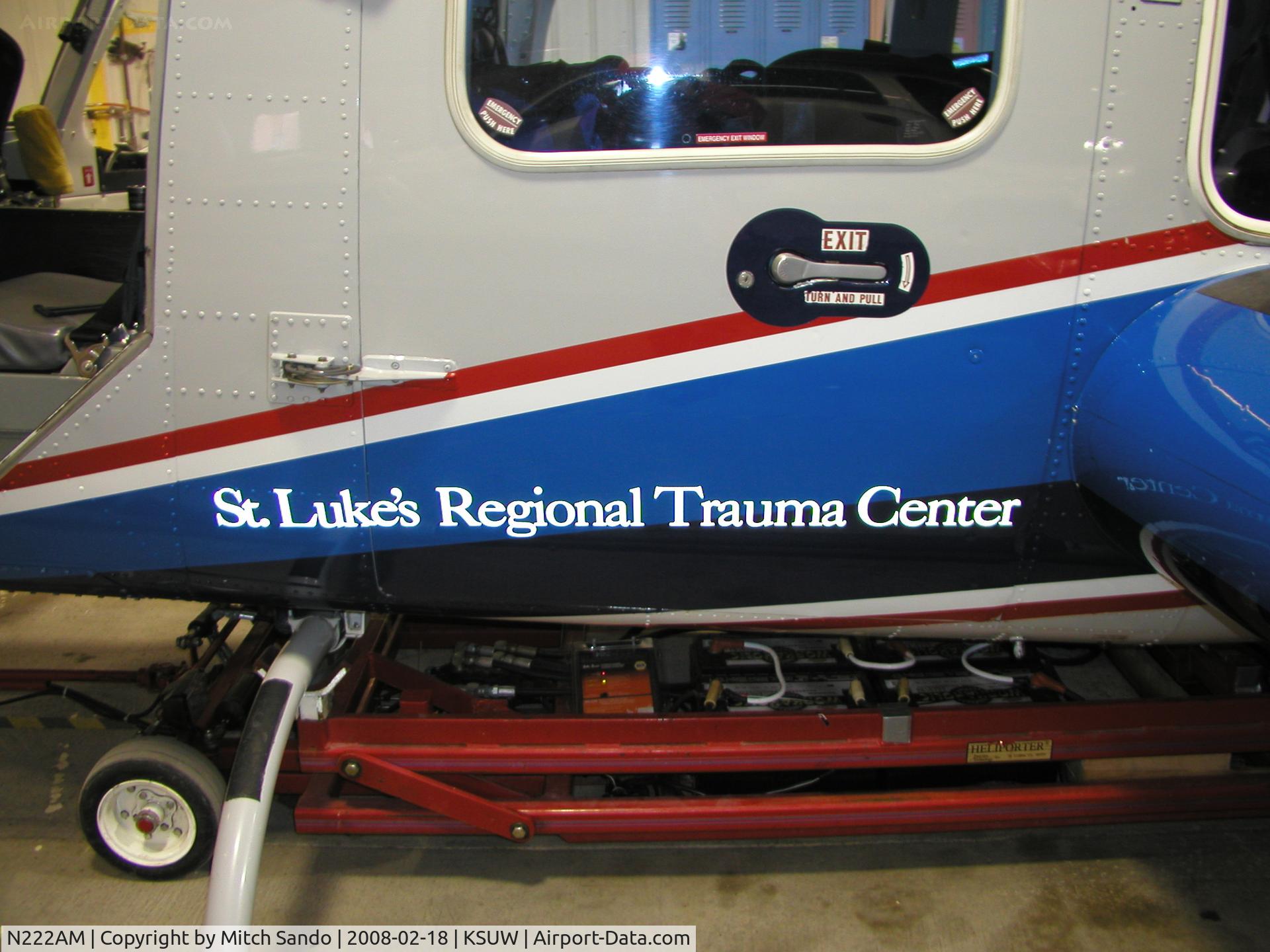 N222AM, 1986 Bell 222U C/N 47547, Luke's One in the hangar at Superior.