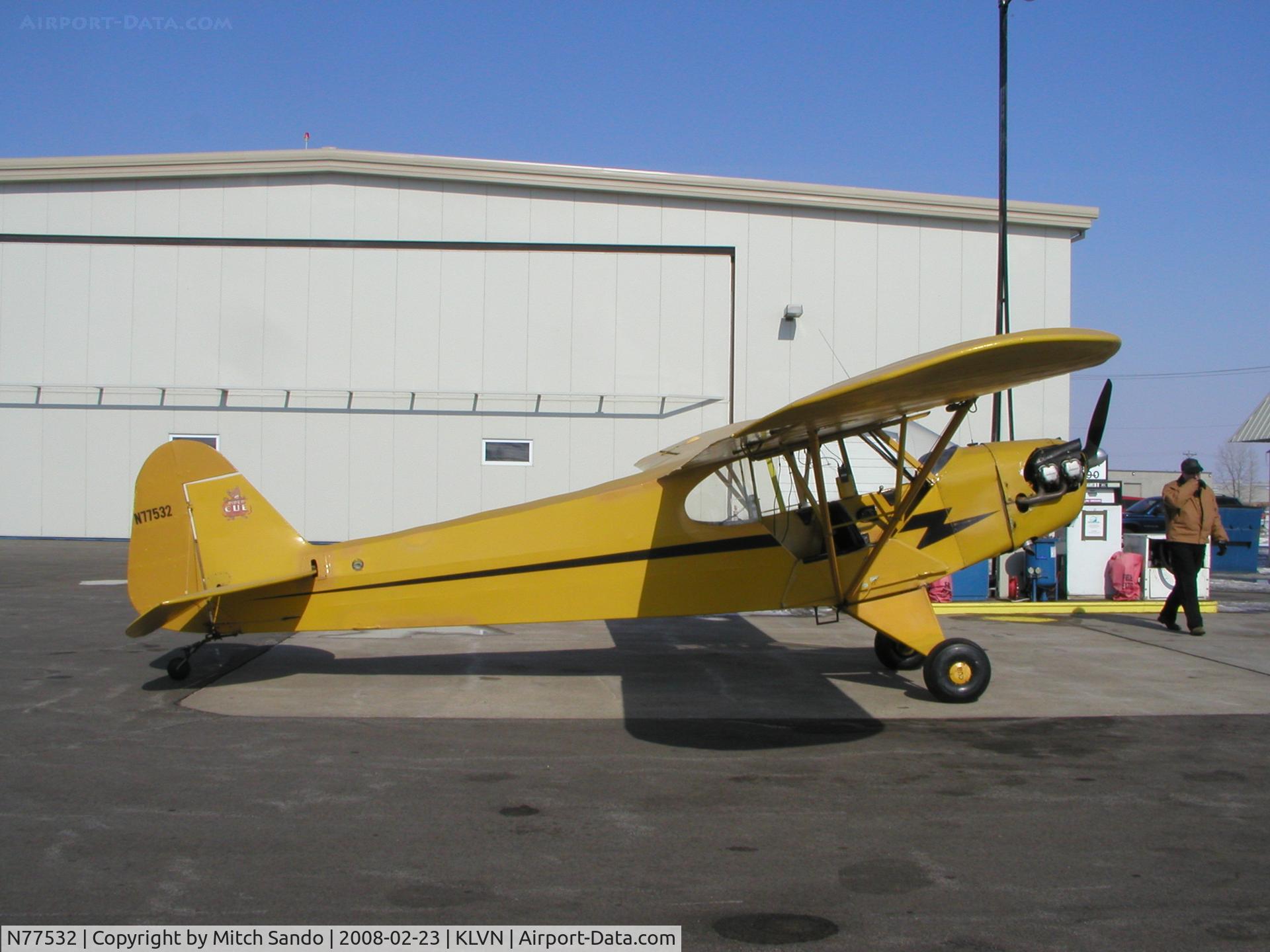N77532, 1947 Piper J-3C Cub C/N 22037, Parked at the fuel pumps at Airlake.