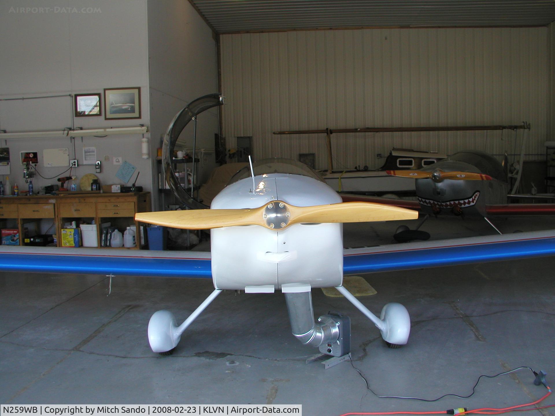 N259WB, 2004 Sonex 3300 C/N 642, Parked inside the hangar.