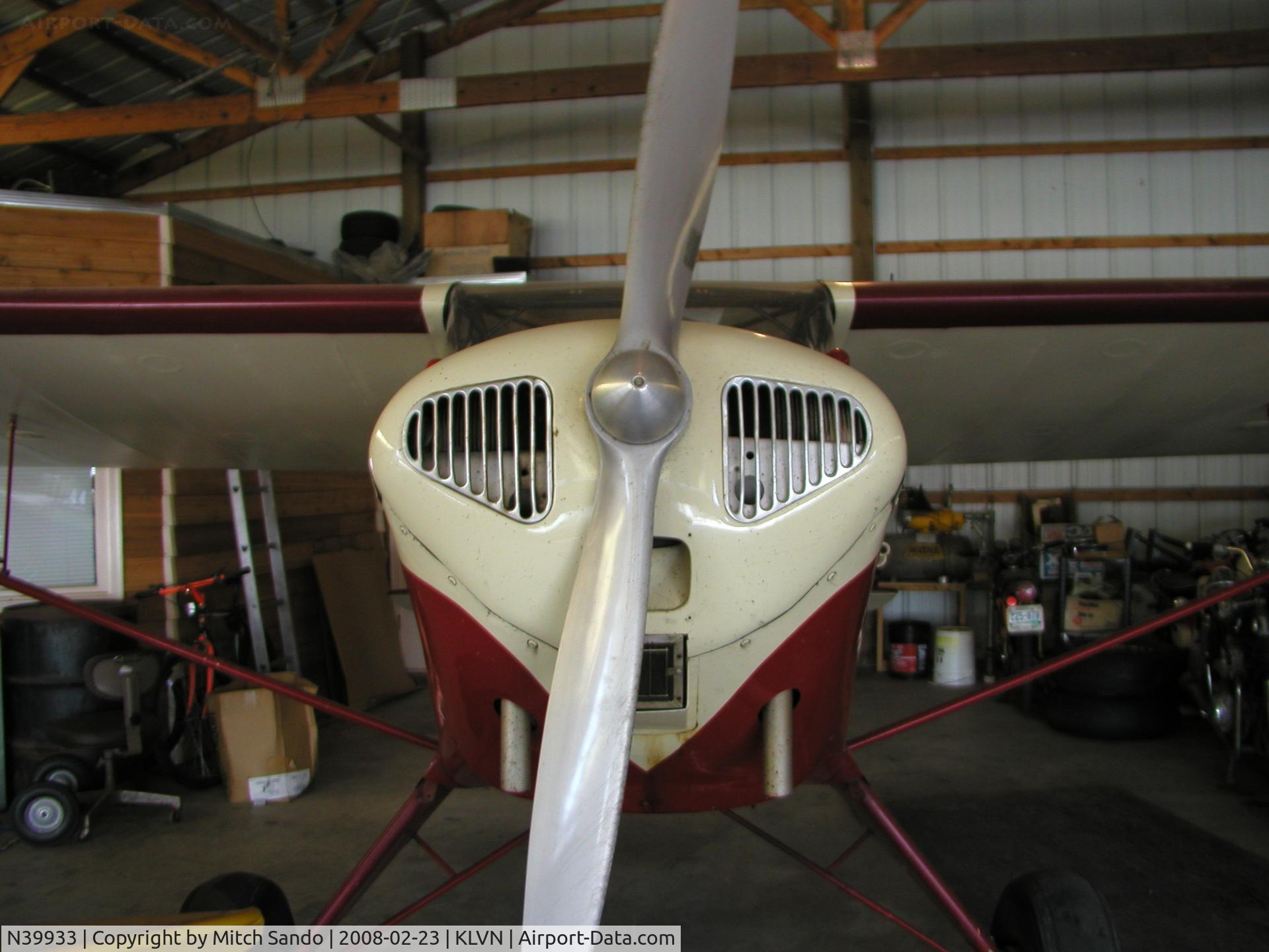 N39933, 1945 Taylorcraft BC12-D C/N 6586, Parked inside the hangar.