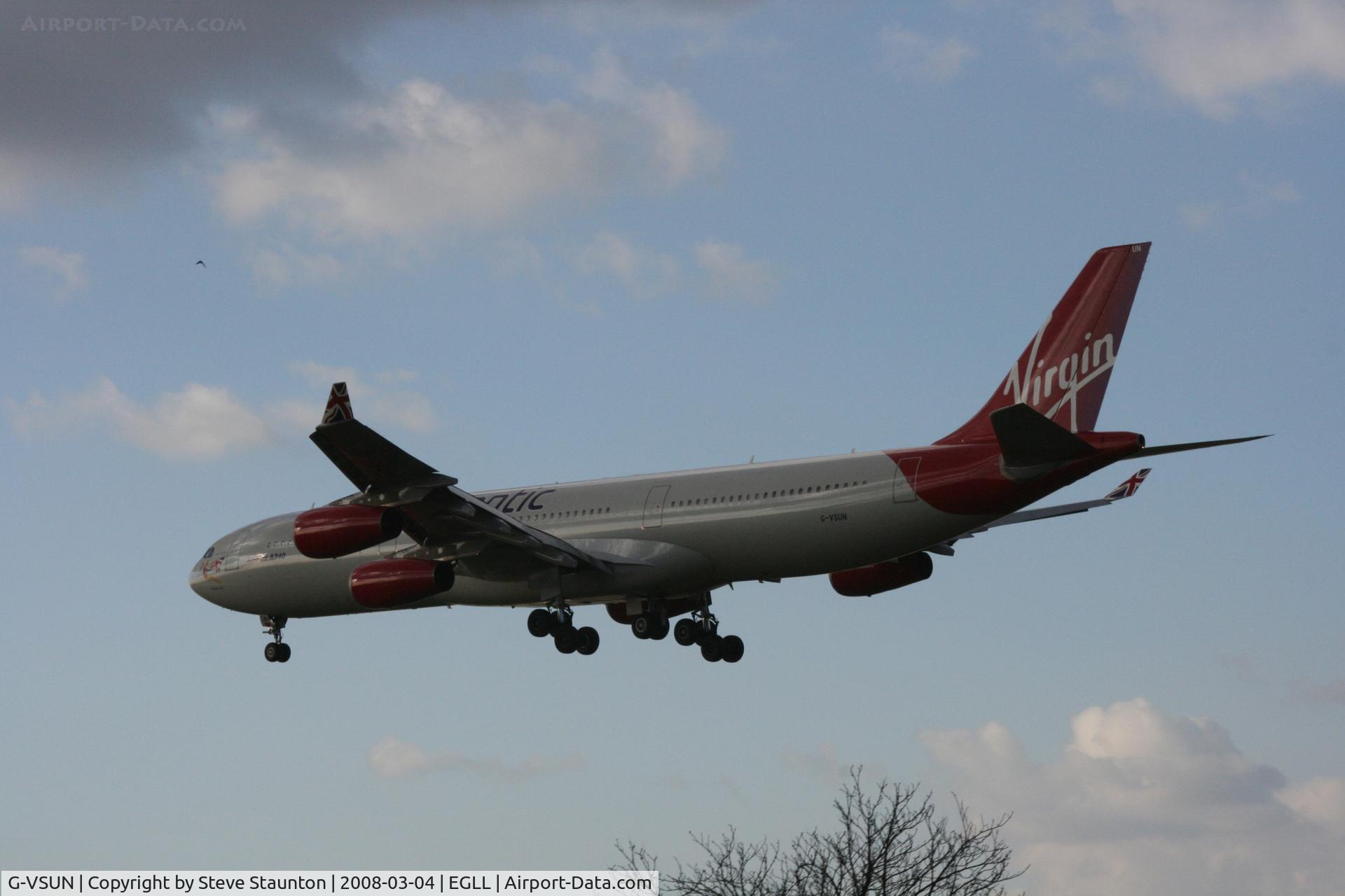 G-VSUN, 1996 Airbus A340-313 C/N 114, Taken at Heathrow Airport March 2008