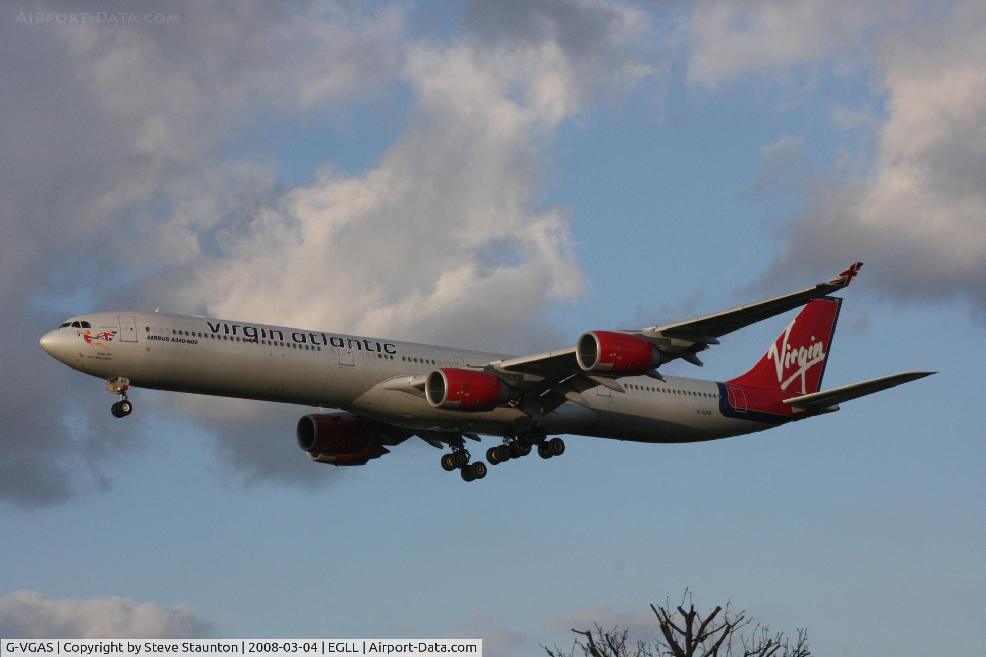 G-VGAS, 2005 Airbus A340-642 C/N 639, Taken at Heathrow Airport March 2008