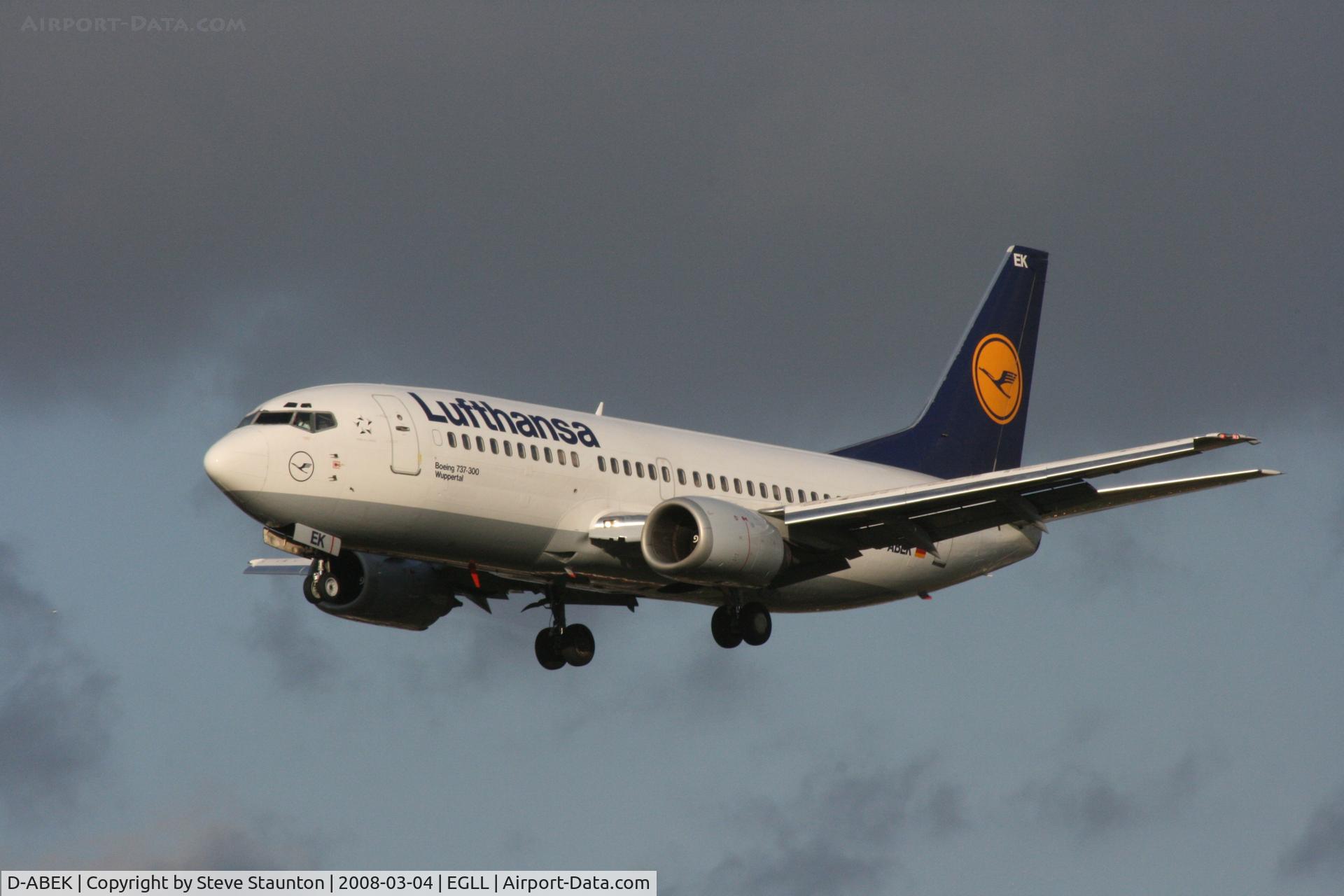 D-ABEK, 1991 Boeing 737-330 C/N 25414, Taken at Heathrow Airport March 2008
