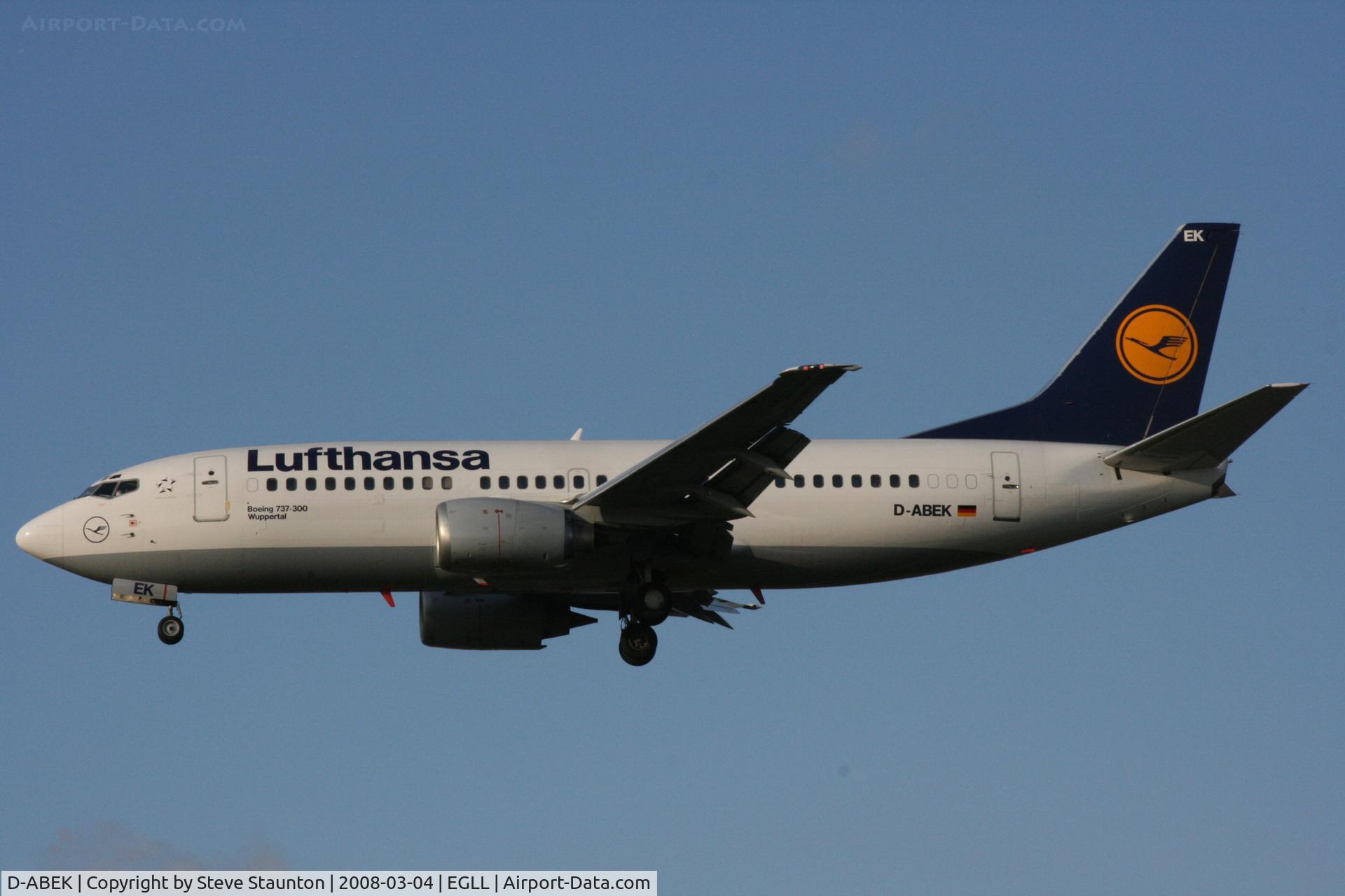 D-ABEK, 1991 Boeing 737-330 C/N 25414, Taken at Heathrow Airport March 2008