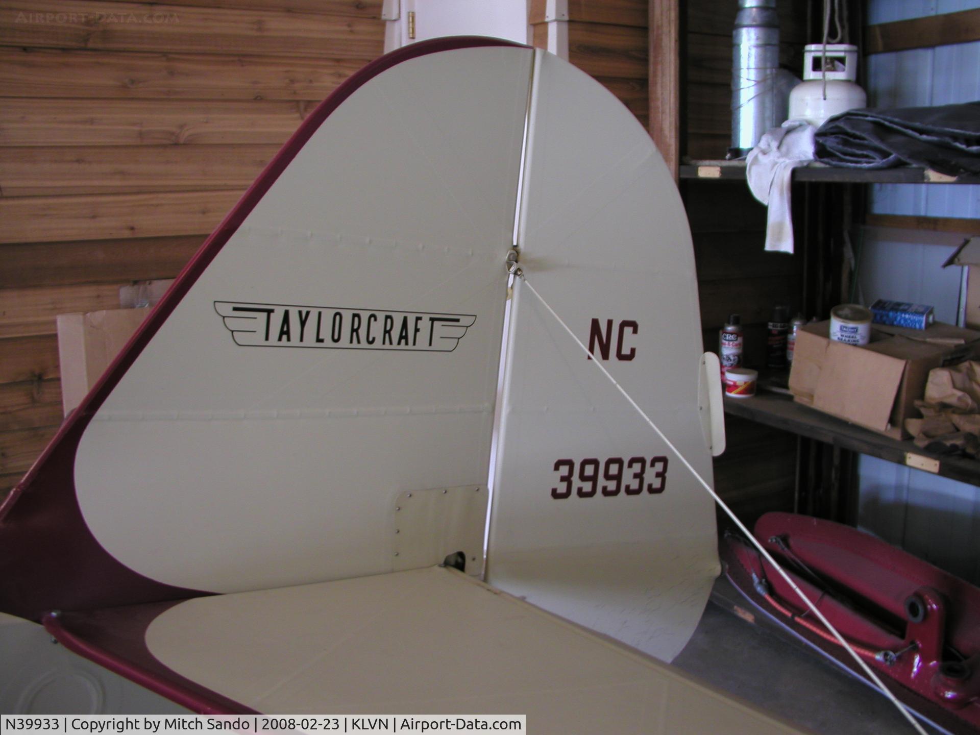 N39933, 1945 Taylorcraft BC12-D C/N 6586, Parked inside the hangar.