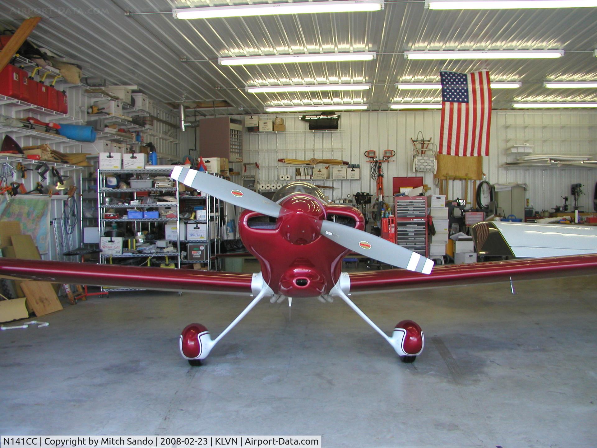 N141CC, 1991 Vans RV-4 C/N 01 (N141CC), Parked inside the hangar.