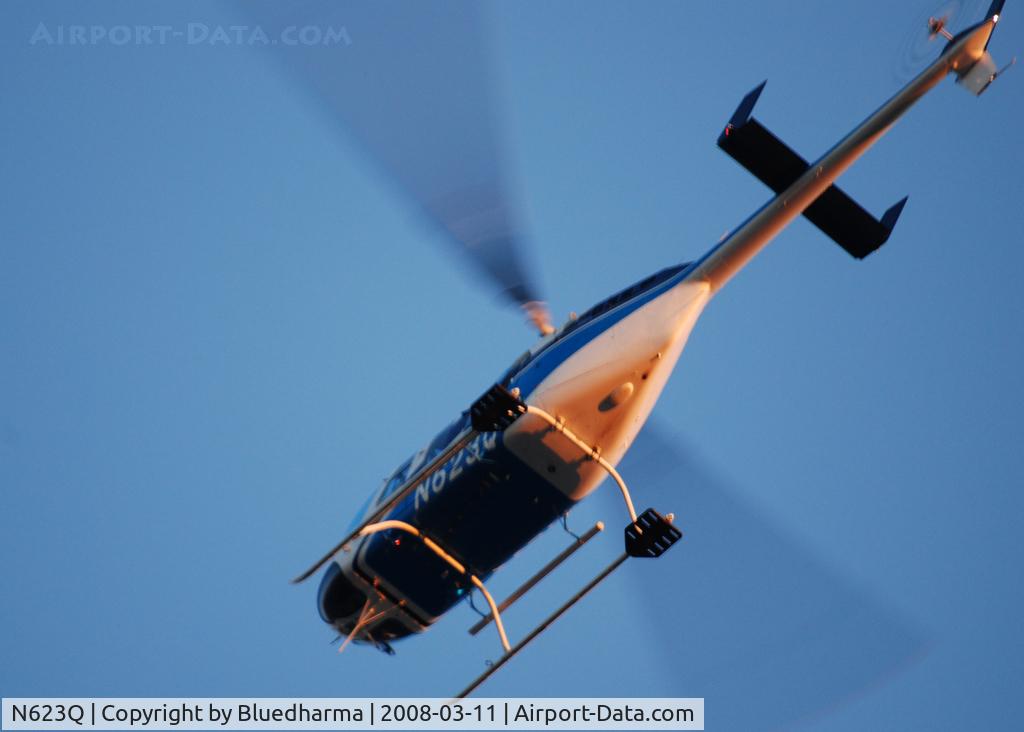 N623Q, 1988 Bell 206L-3 LongRanger III C/N 51258, Early morning flyover of Columbine High School Littleton Colorado