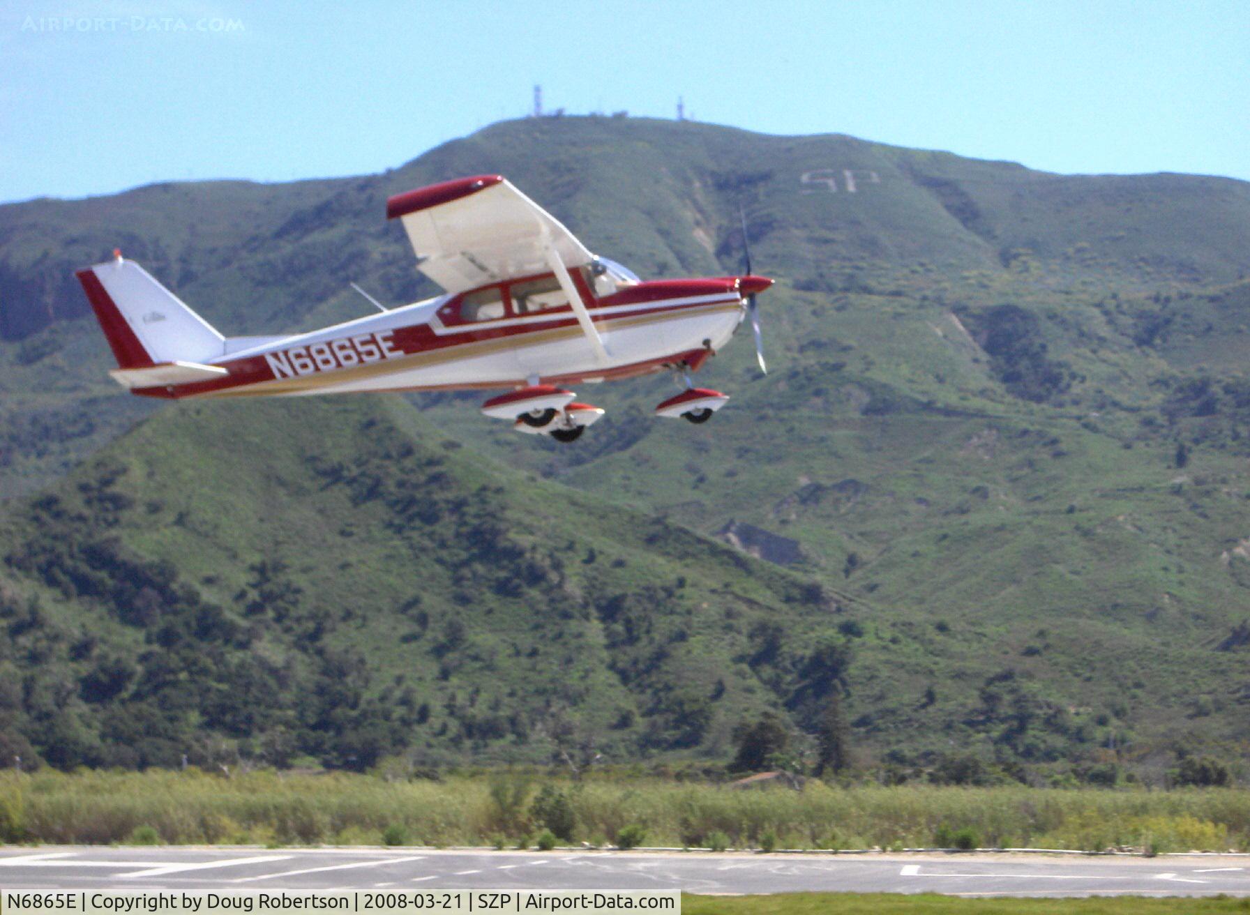 N6865E, 1959 Cessna 175A Skylark C/N 56365, 1959 Cessna 175A SKYLARK, Continental geared GO-300-A 175 Hp, takeoff climb Rwy 22