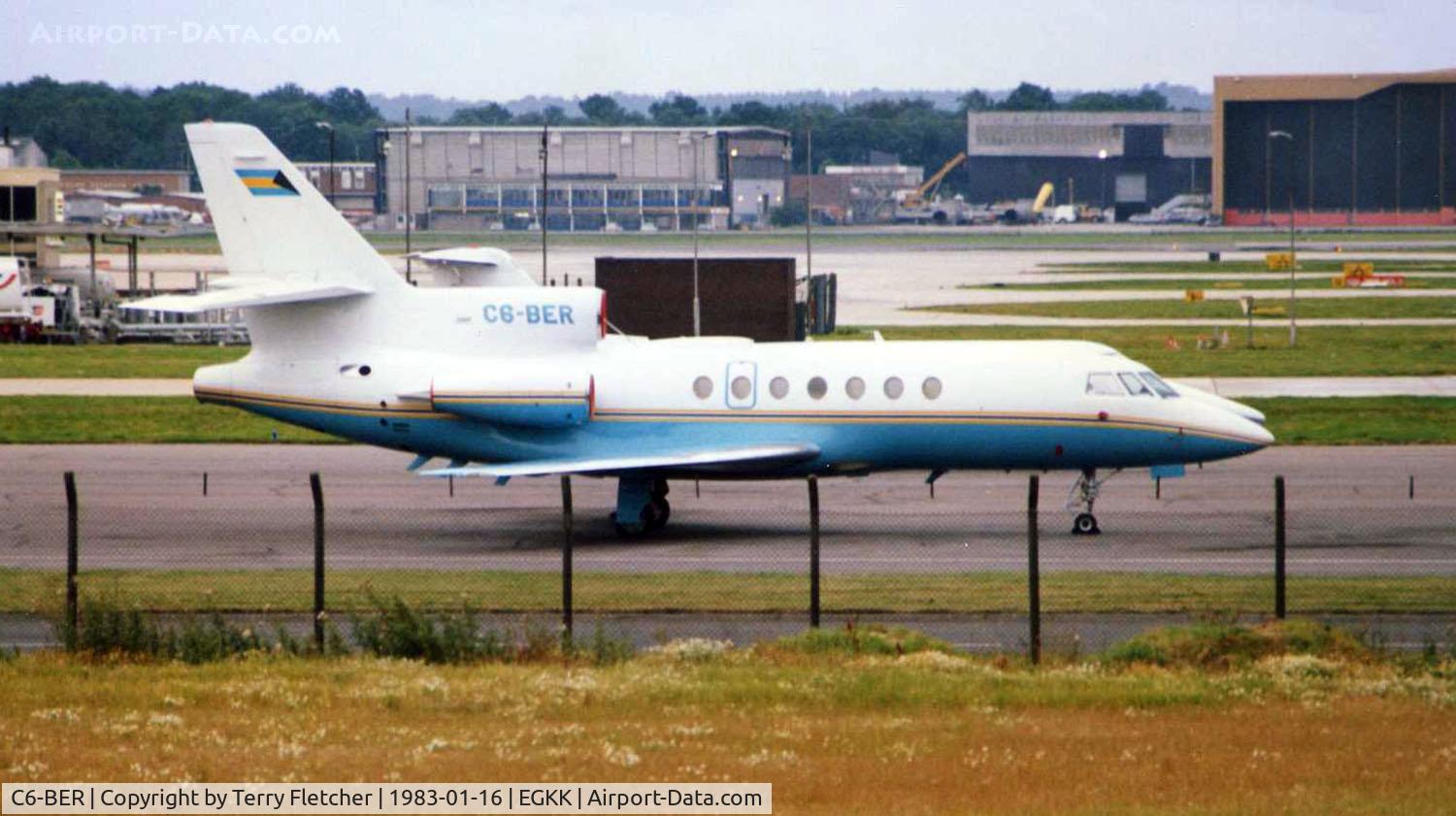 C6-BER, Dassault Falcon 50 C/N 20, An early Falcon 50 in 1983 on the old Gatwick bizjet ramp - before this whole area was developed as Gatwick North Terminal and Hotel Complex