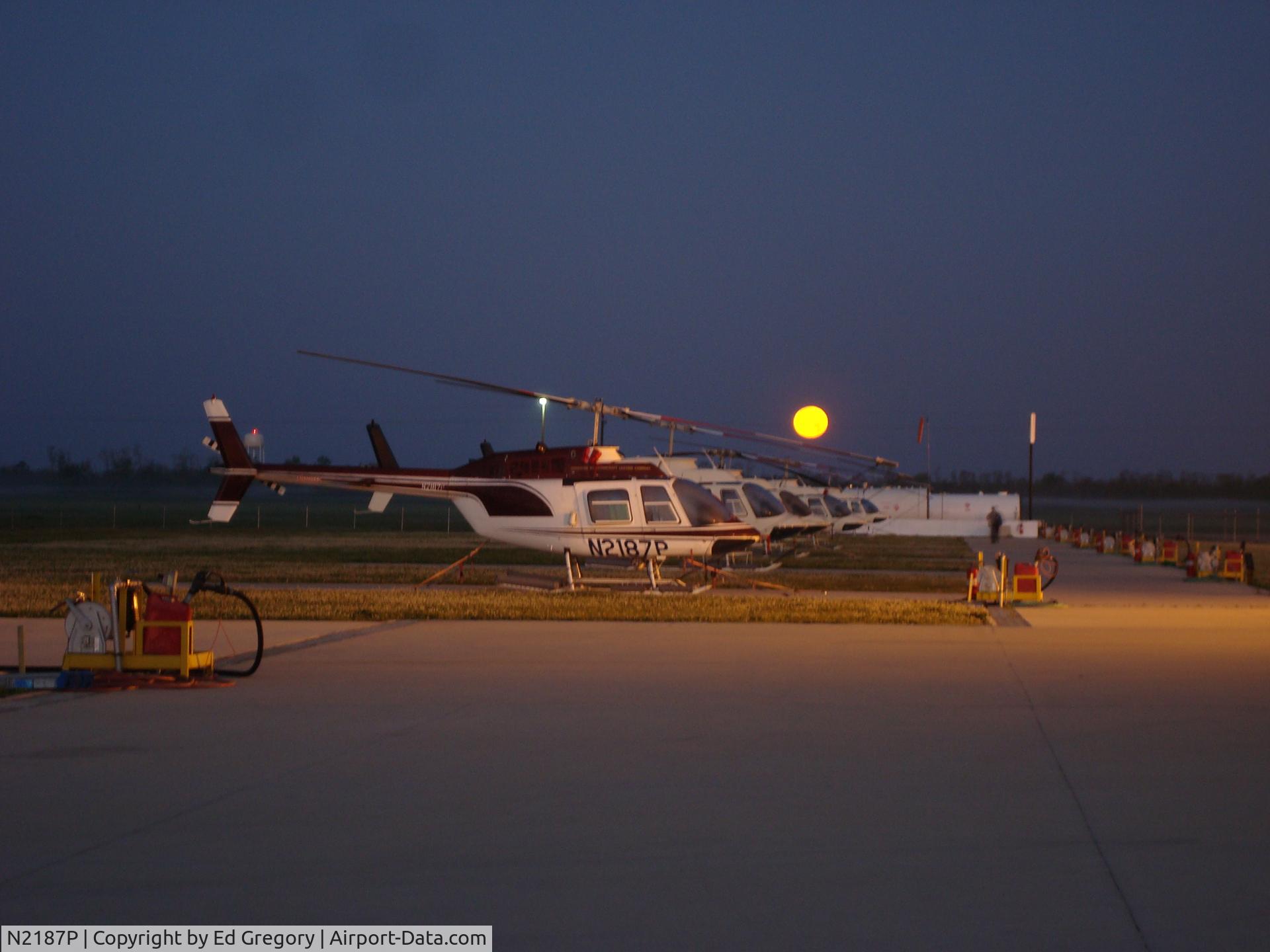 N2187P, 1981 Bell 206B JetRanger III C/N 3499, 87P on the flight line at Rotorcraft Base in Galliano, LA