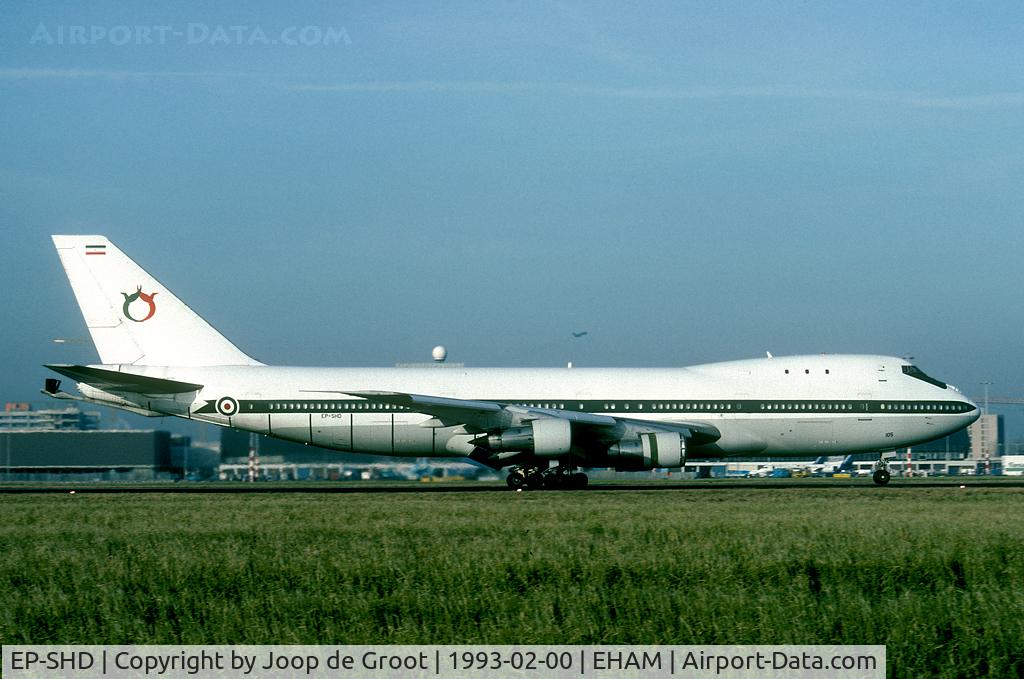 EP-SHD, Boeing 747-131/SF C/N 20081, Former Iranian AF B747 5-8105 flying with Saha Air. The Iranian roundels, the refueling boom and the serial partially in place on the nose. Is it really a civilian aircraft?