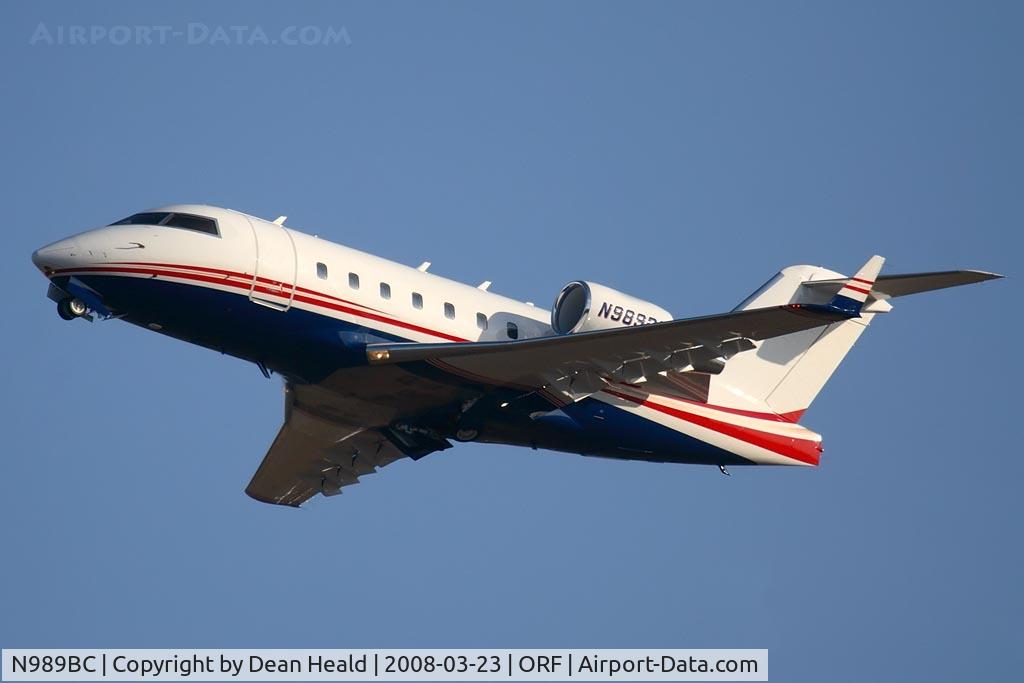 N989BC, 1988 Canadair Challenger 601-3A (CL-600-2B16) C/N 5021, Boulder US LLC 1988 Canadair Challenger CL-600-2B16 N989BC climbing out from RWY 5 enroute to Palm Beach Int'l (KPBI).