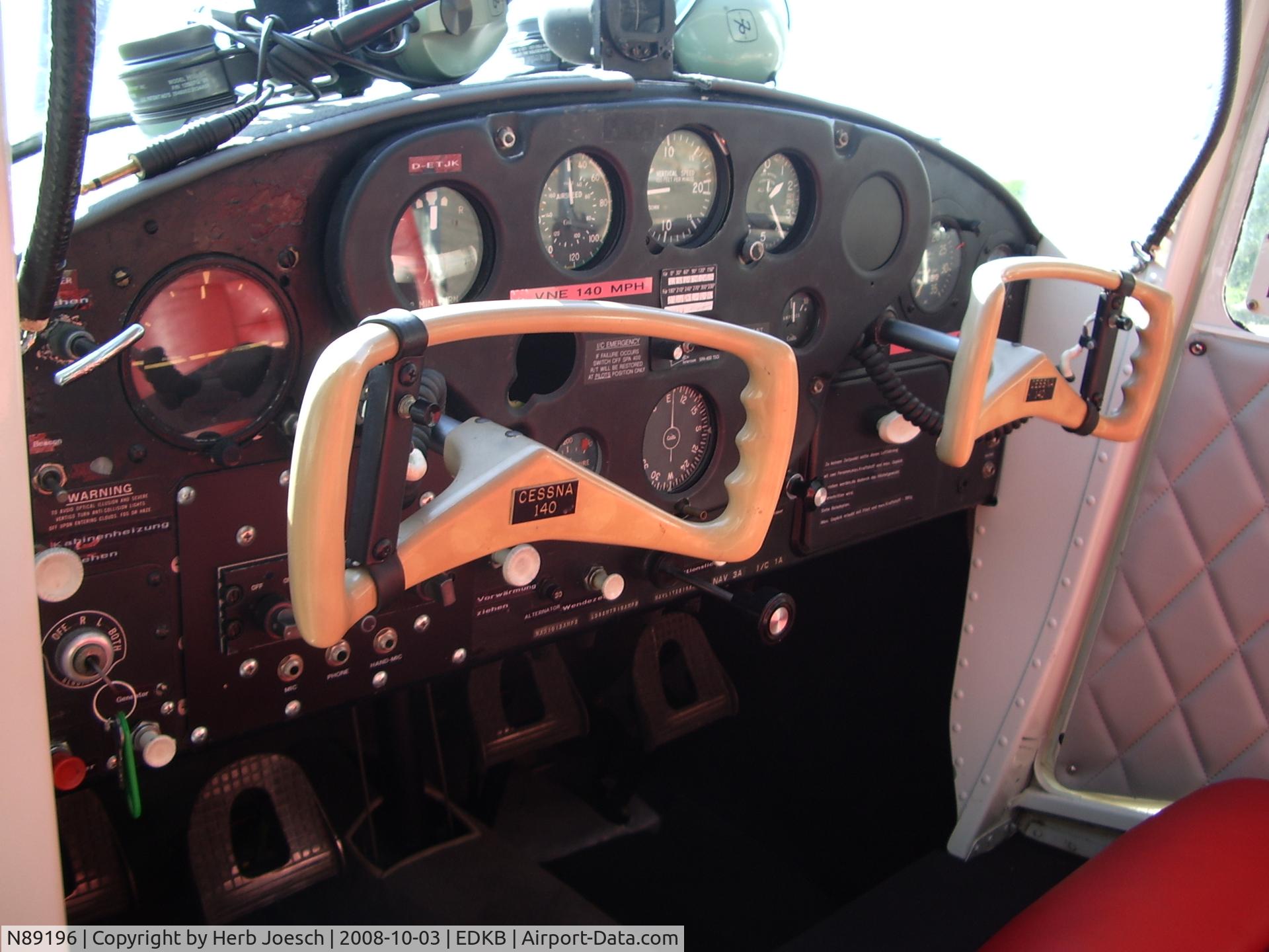 N89196, Cessna 140 C/N 8216, Cockpit view of D-ETJK, ex N89196