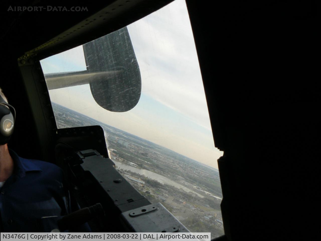 N3476G, 1944 North American B-25J Mitchell C/N 108-33257, Tondelayo! Looking out the left waist window on a Collings Foundation flight!