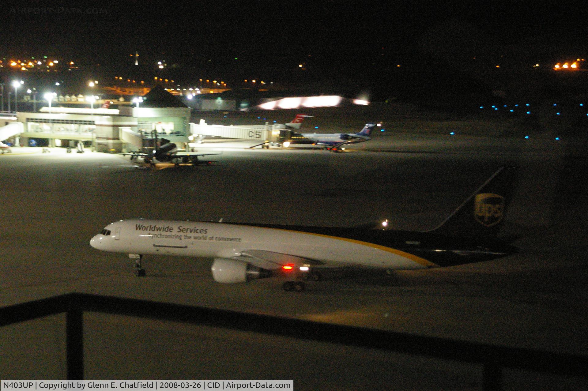N403UP, 1987 Boeing 757-24APF C/N 23725, UPS526 arriving at 5AM, just as we open the tower.  He will be in for the day.