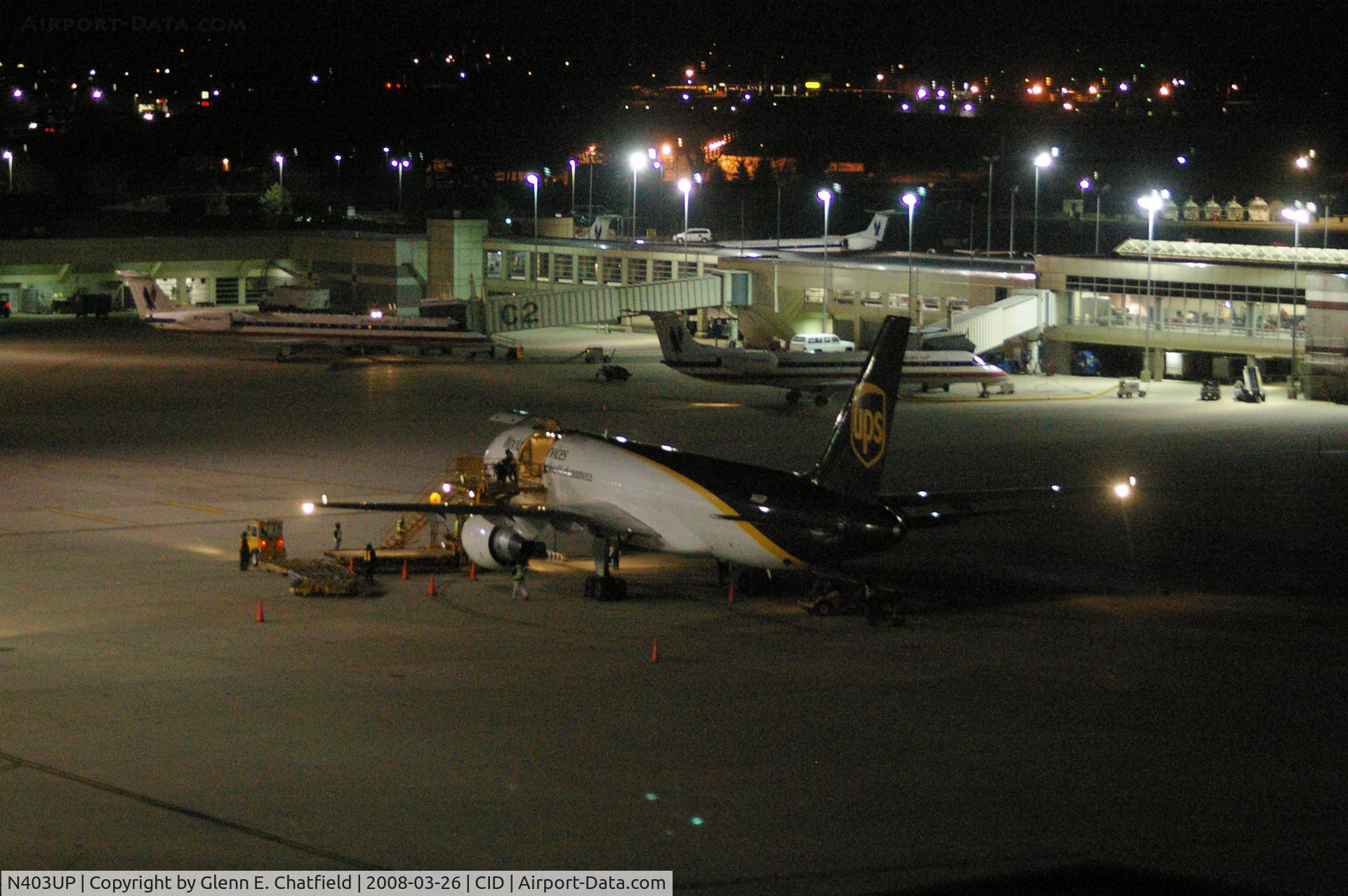 N403UP, 1987 Boeing 757-24APF C/N 23725, UPS526 unloading shortly after 5AM, parked for the day.