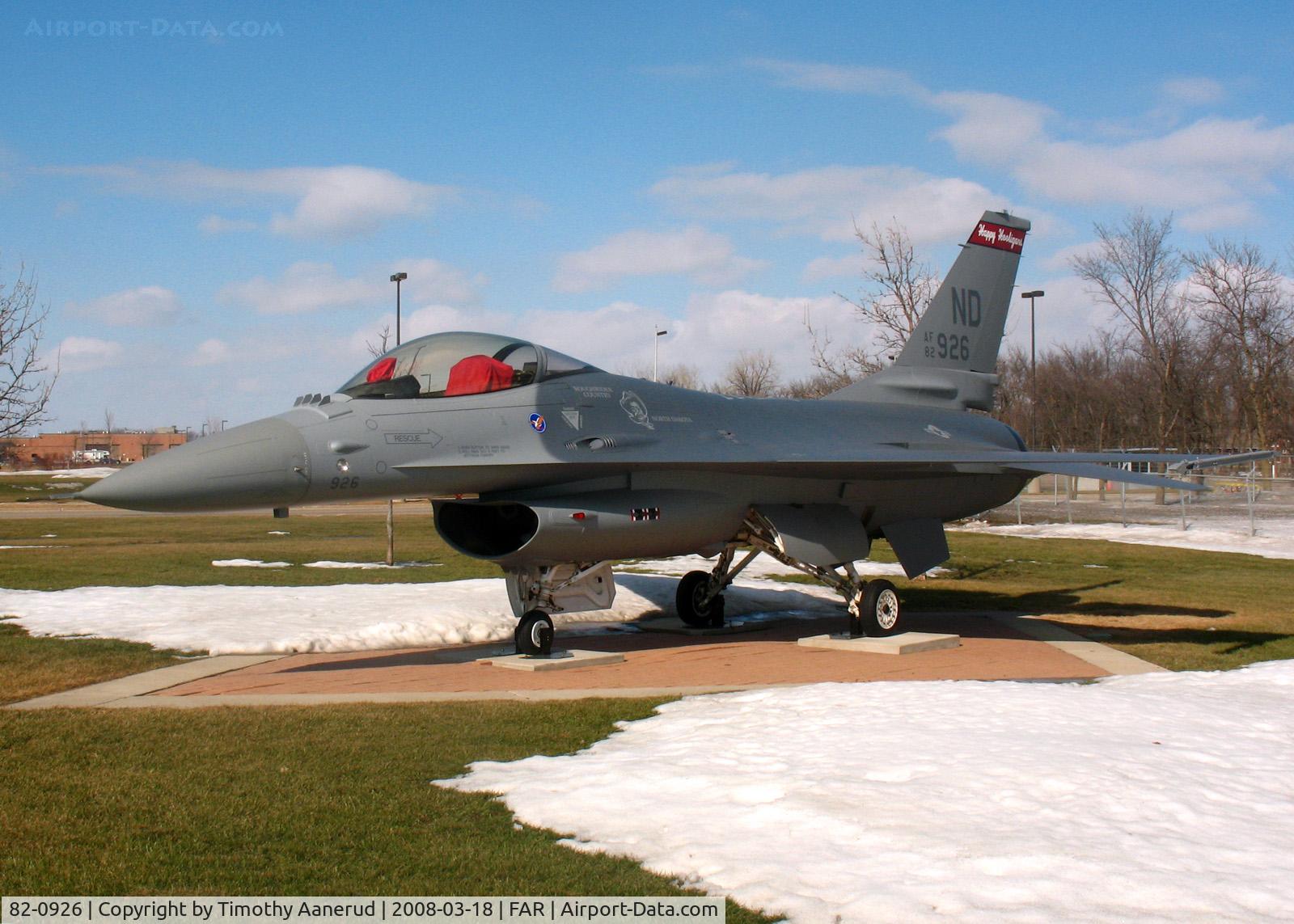 82-0926, 1983 General Dynamics F-16A/ADF Fighting Falcon C/N 61-519, General Dynamics F-16A Block 15K Fighting Falcon, North Dakota Air National Guard display area. 82-0926