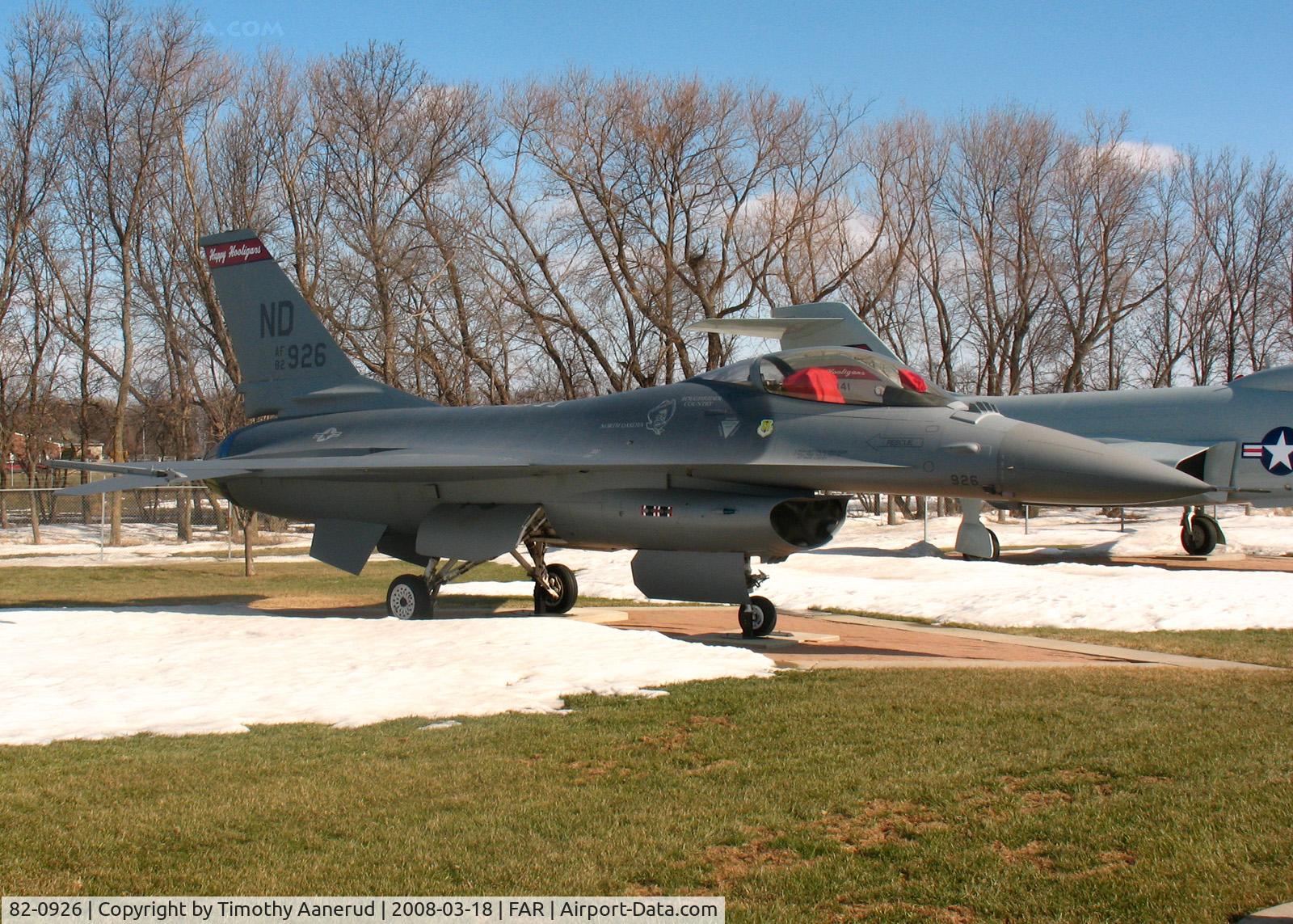 82-0926, 1983 General Dynamics F-16A/ADF Fighting Falcon C/N 61-519, General Dynamics F-16A Block 15K Fighting Falcon, North Dakota Air National Guard display area. 82-0926