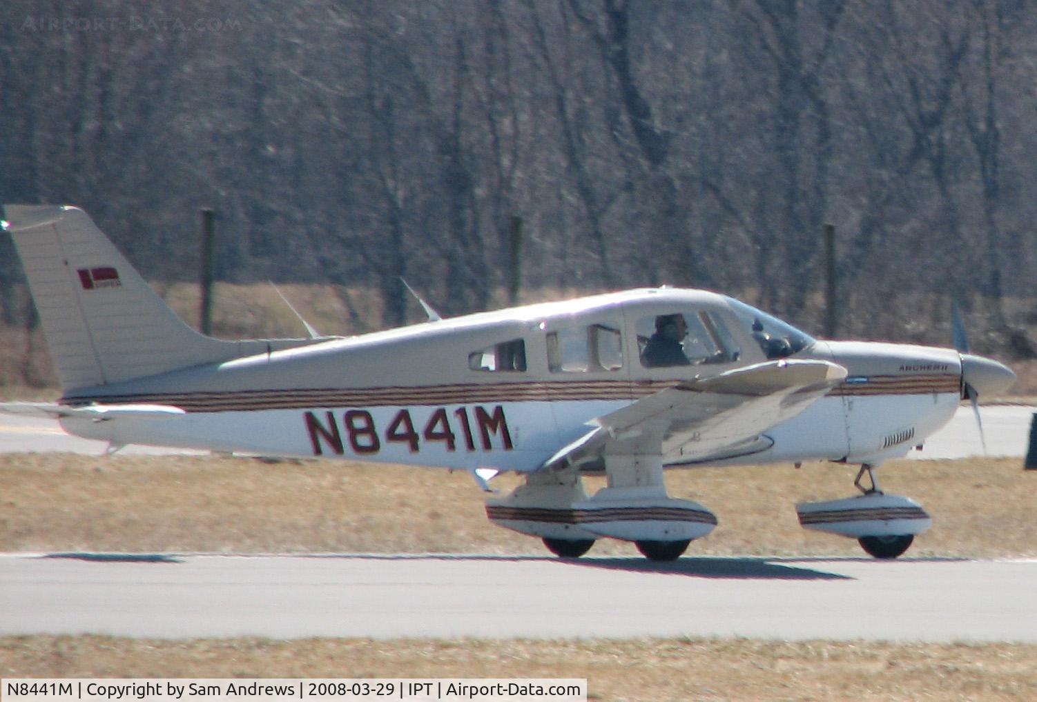 N8441M, 1981 Piper PA-28-181 C/N 28-8290016, Rolling out.  I don't even think that his tires have compressed yet.