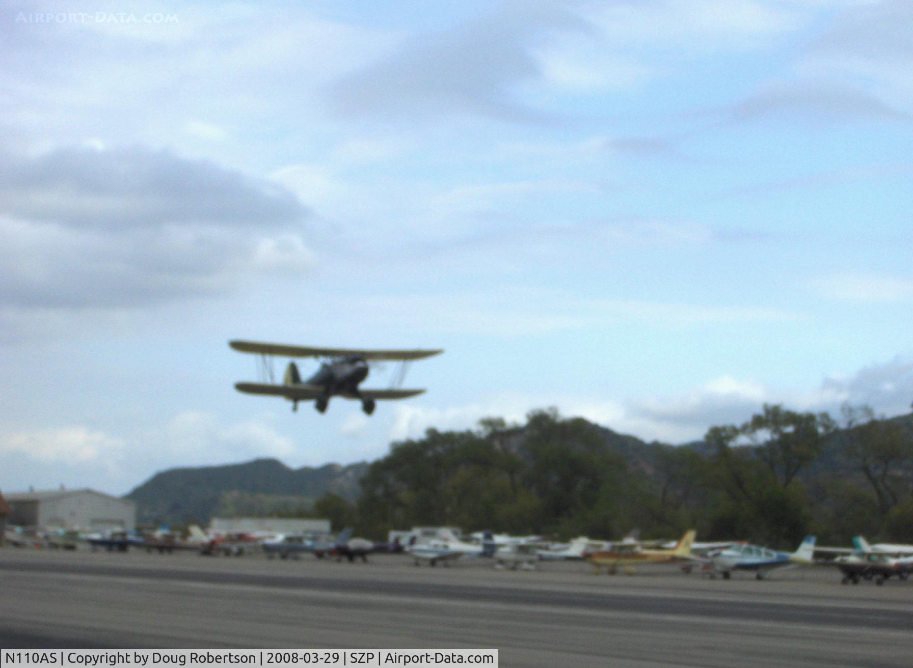 N110AS, 2005 Waco YMF-F5C C/N F5C110, 2005 Waco Classic YMF-F5C, Jacobs R755B 275 Hp, takeoff climb Rwy 22